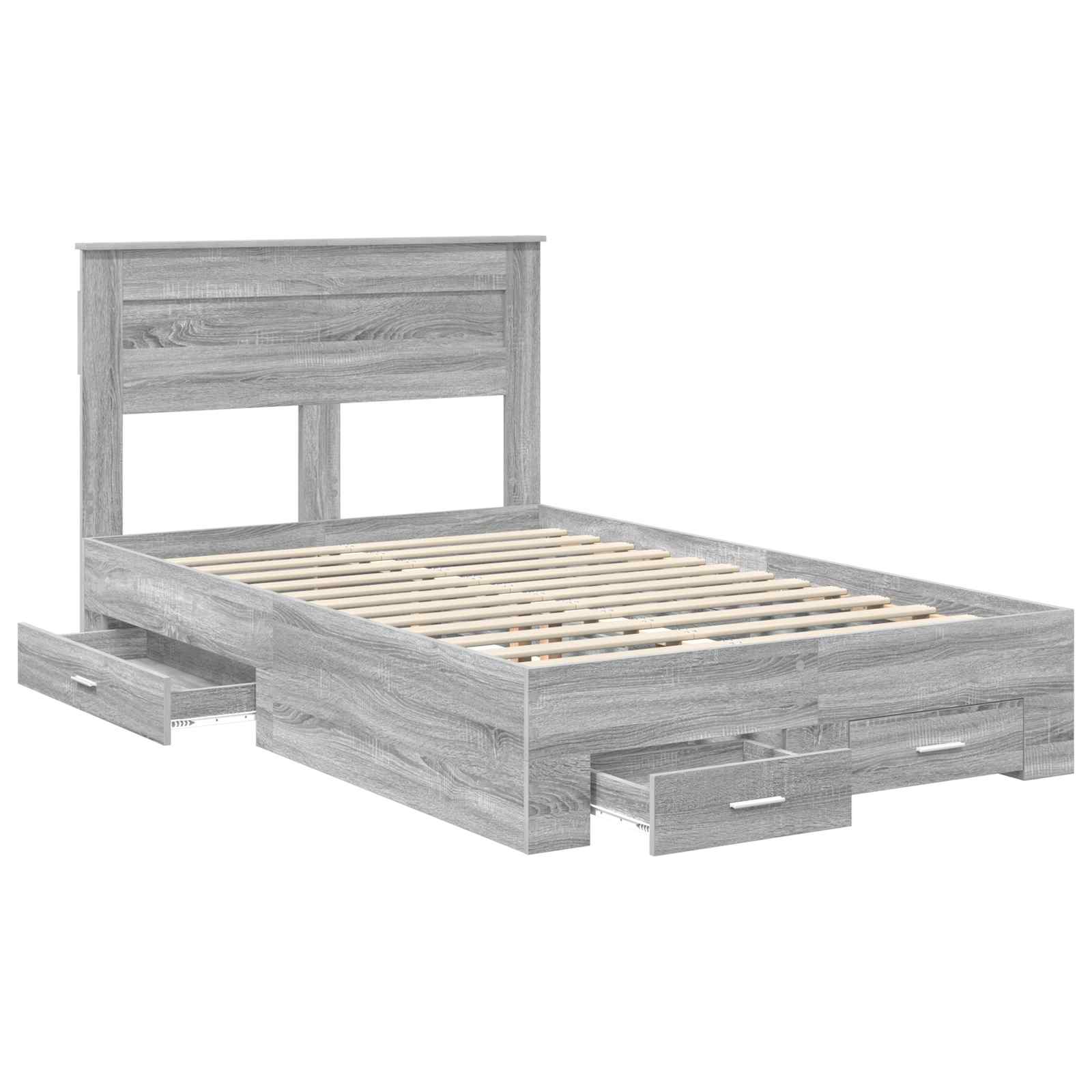 Cadre de lit gris 135 x 190 cm en panneau de bois - 5