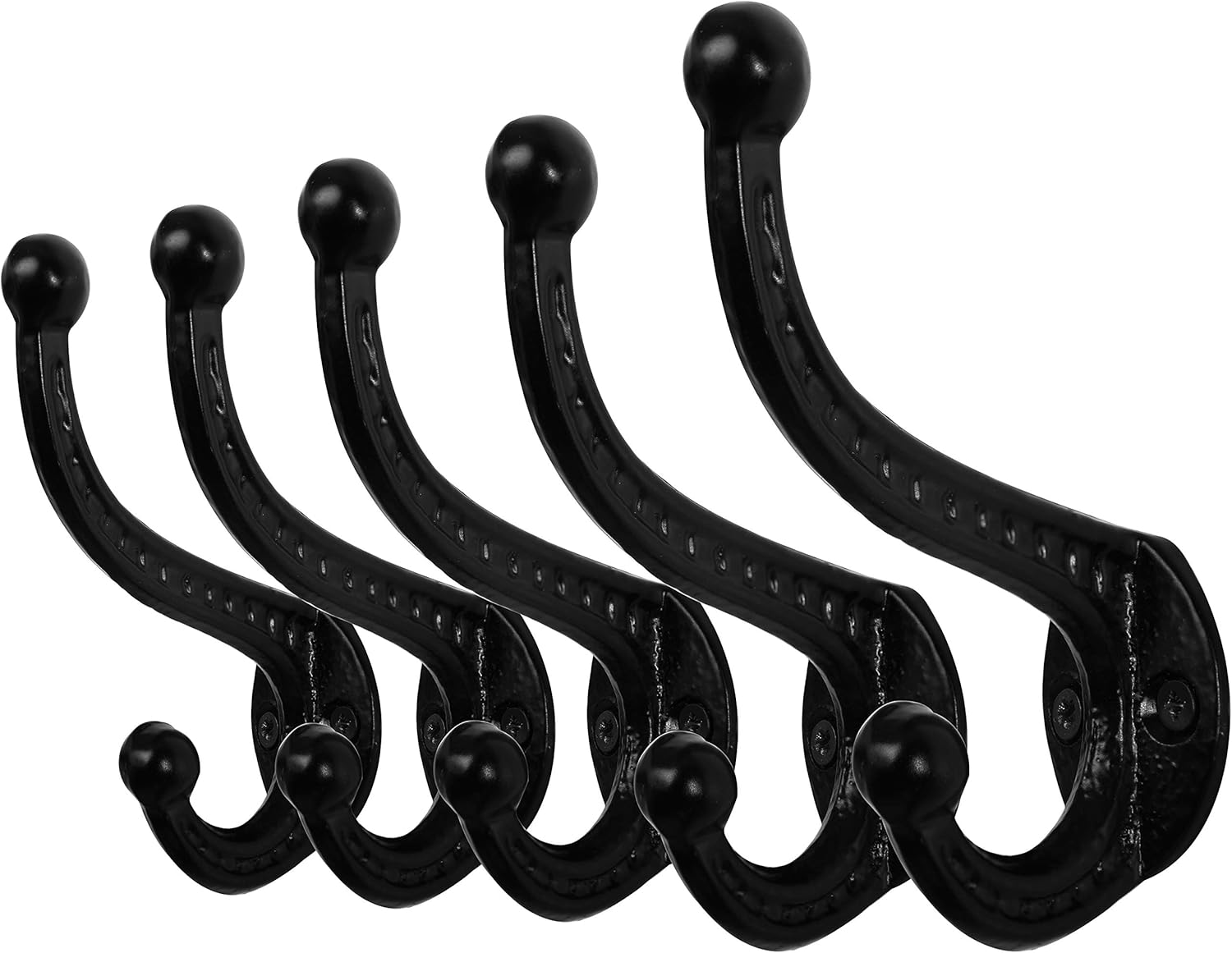 Żeliwny wieszak ścienny, duży wieszak na ubrania, metalowy wieszak na ubrania, wieszak ścienny, zestaw 5 sztuk, czarny