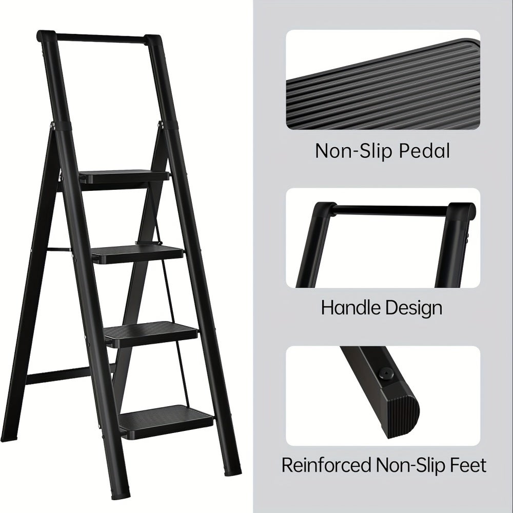 Escabeau pliant 4 marches pour adultes, pédales larges ergonomiques, pieds antidérapants, acier léger portable - 3