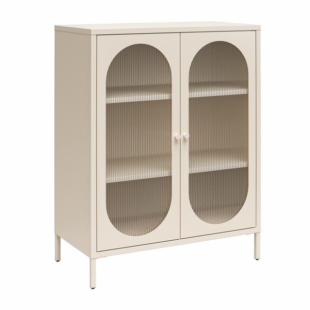 Dorel Home Luna Vitrina baja con 2 puertas de cristal en metal color crema.