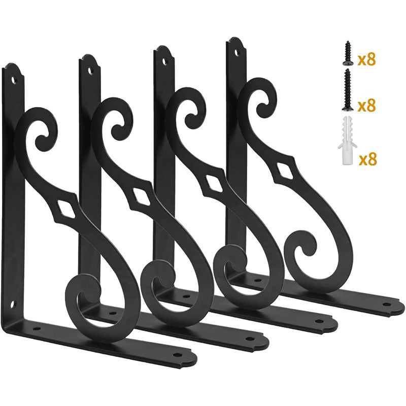 Zestaw 4 metalowych wsporników ściennych do półek, 20 cm, wytrzymałe, rustykalne, w kształcie litery L, do półek pływających w kuchni (ze śrubami).