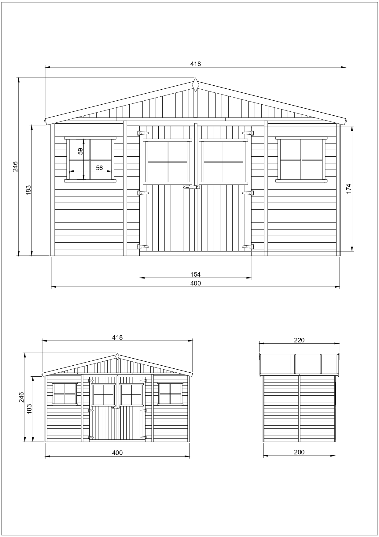 Cobertizo de madera para jardín CON SUELO TRATADO - A246x418x220cm/8m2 Cobertizo de madera natural - Taller de Jardín - TIMBELA M332+M332G - 3