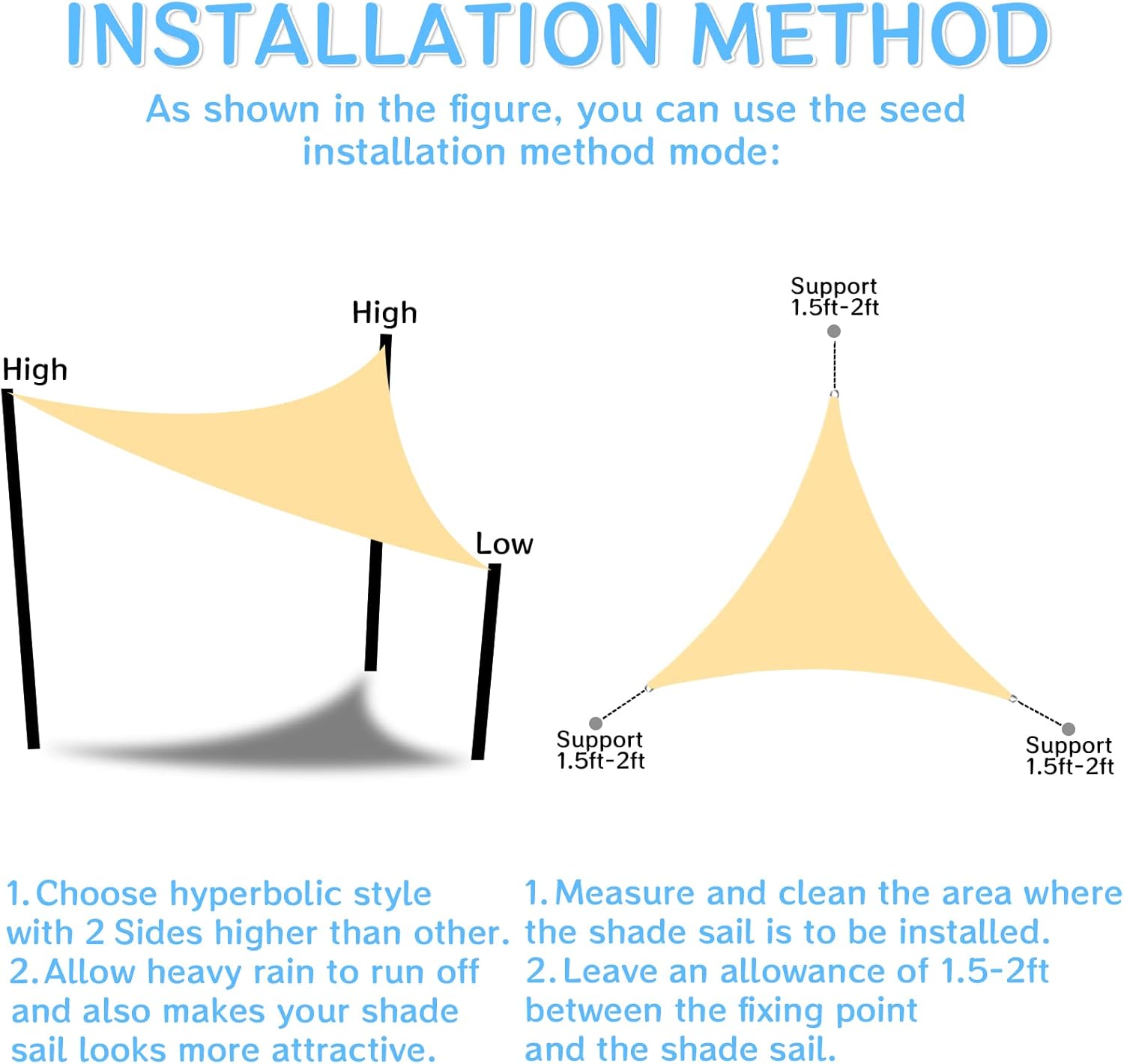 Voile d'ombrage triangulaire 2 x 2 x 2 m - résistant à l'eau et au vent - avec protection UV pour jardin, terrasse, extérieur, camping - Beige - 5