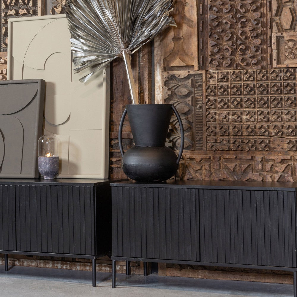 New Gravure - Meuble TV 2 portes en bois L100cm - Noir - 2