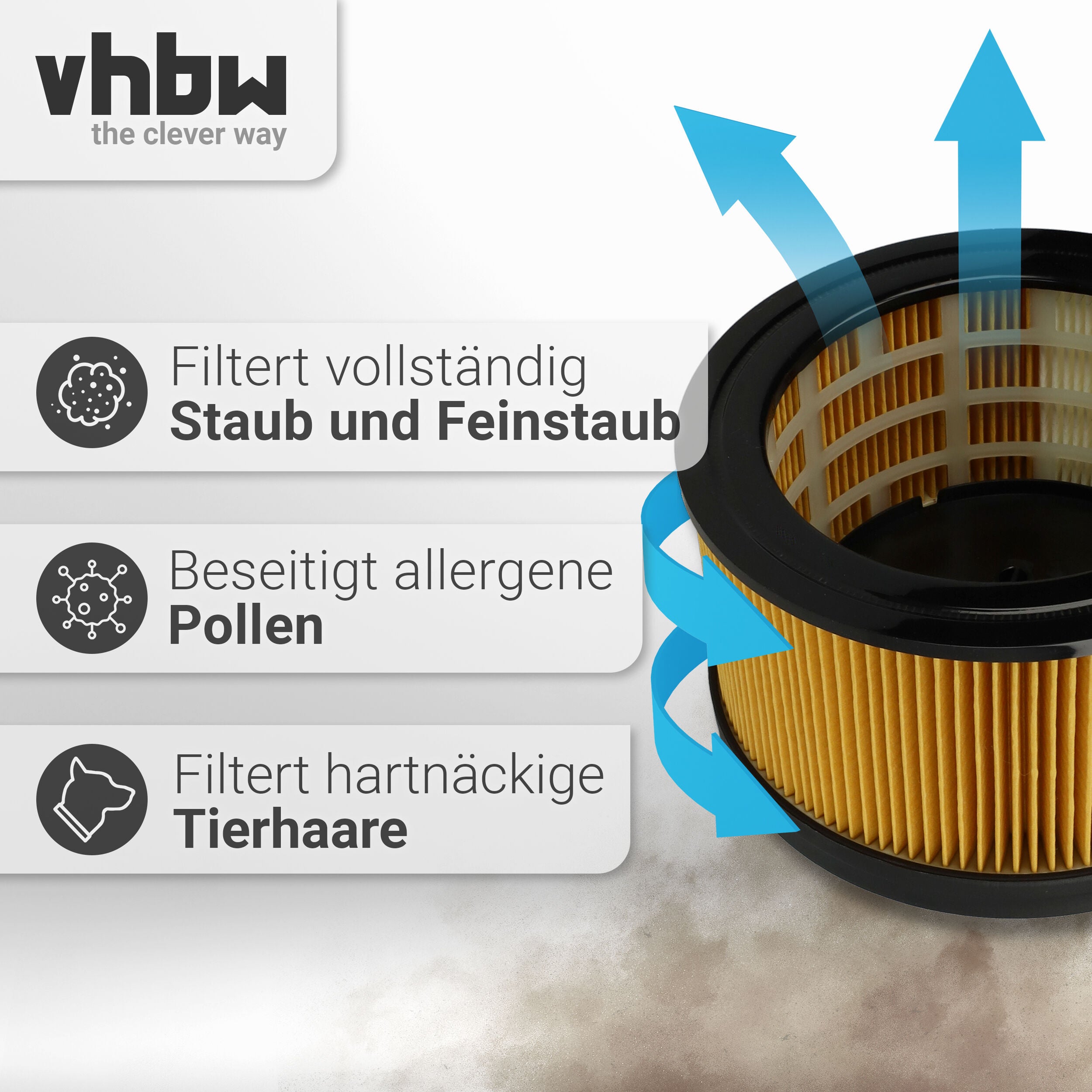 vhbw Lot de 10x filtres à cartouche compatible avec Kärcher WD 4, WD 4.200, WD 4.250, WD 4.290 aspirateur à sec ou humide - Filtre plissé - 5