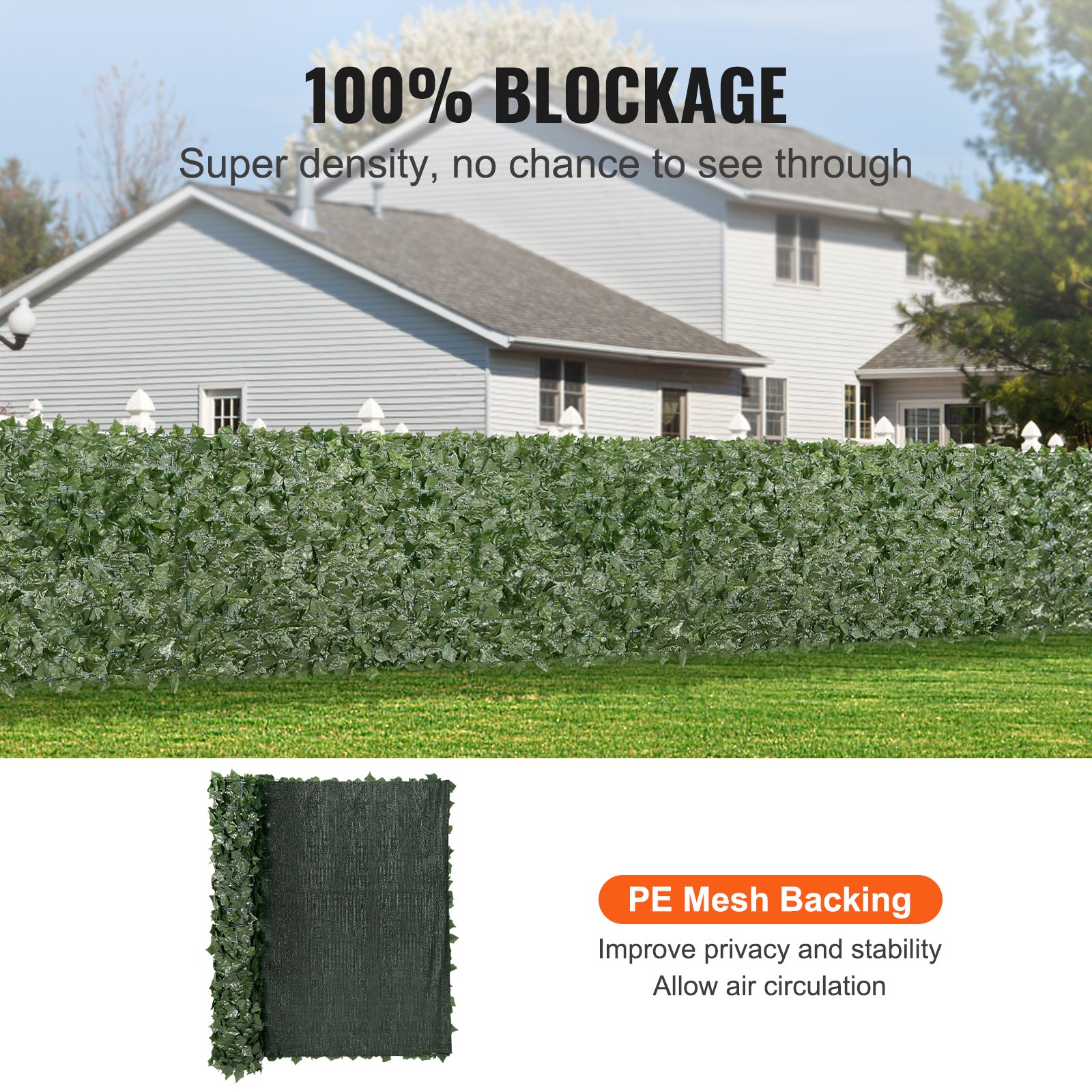 Recinzione per privacy siepe da giardino 1500 x 2490 mm,VEVOR Recinzione per privacy delledera con supporto in rete,Siepe artificiale con foglie dec - 3