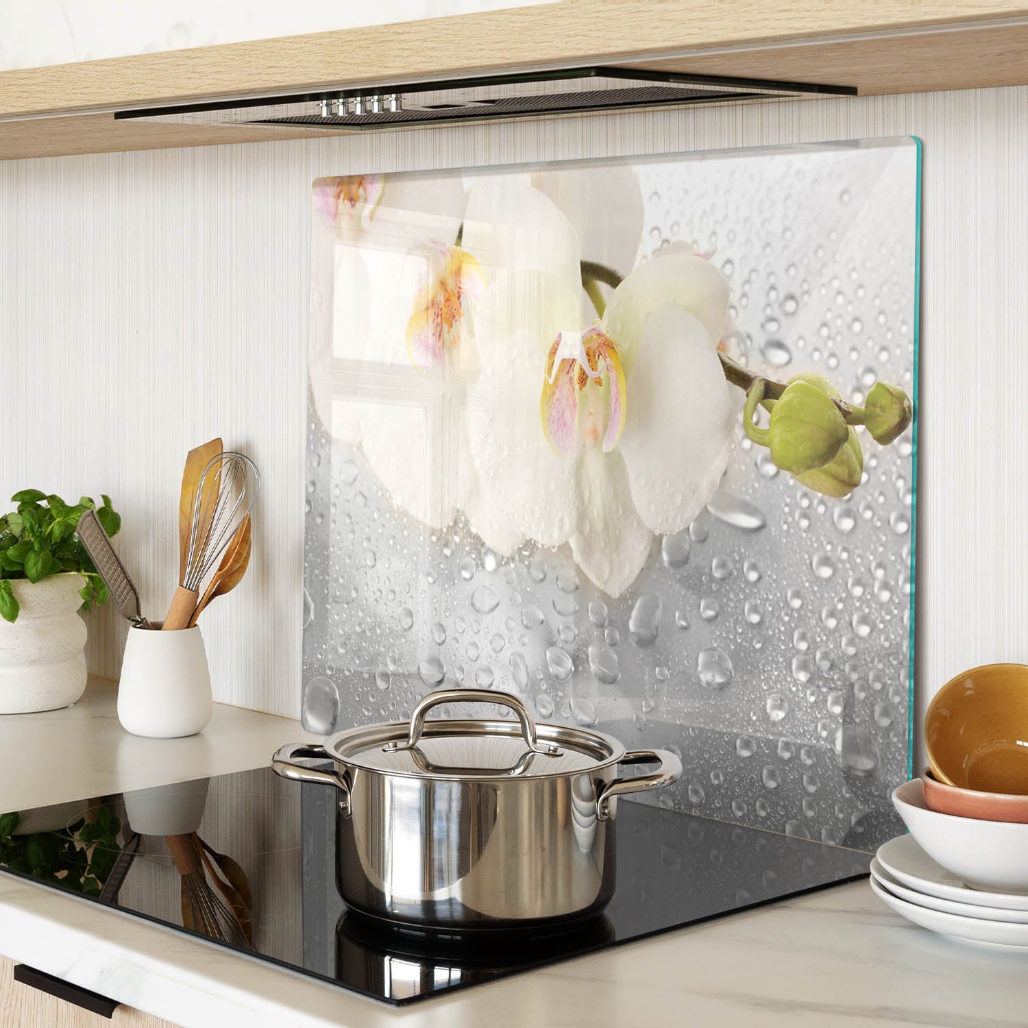 Planche à Découper En Verre Trempé Tulup 80x52 Cm - Design Orchidée Et Bambou
