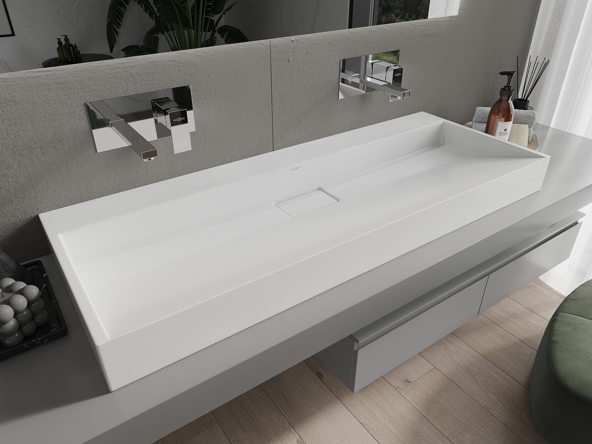 Mexen Ava lavabo de comptoir en conglomérat sans trou 120 x 46 cm, Blanc - 23011200 - 2