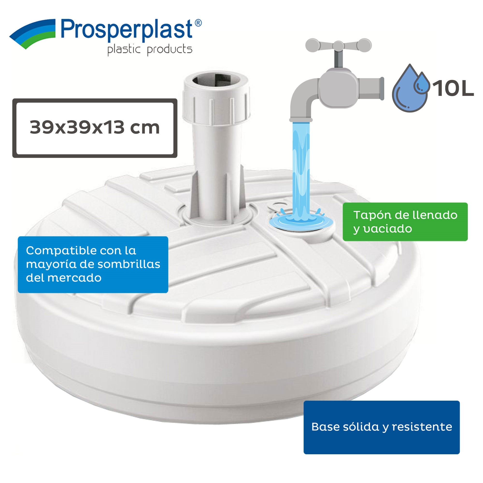 PROSPERPLAST Base de parasol polyéthylène rond à rayure Ø 39 x 13 cm blanc - 2