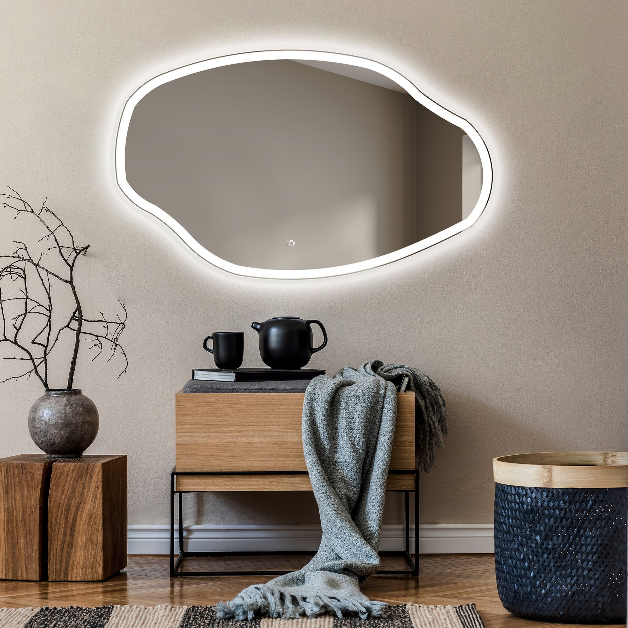 Asymetryczne Lustro z Podświetleniem LED Łazienka (114x74cm) Jasne Lustro z Podświetleniem | Chłodna Biel 7000K
