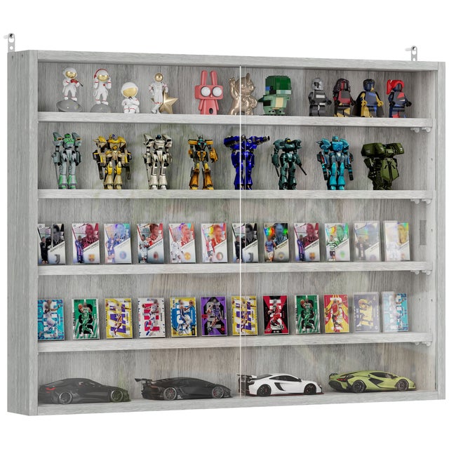 Vitrine Murale Pour Objets De Collection 5 étagère Réglables En Hauteur Et 2 Portes Coulissantes 80 X 95 X 60 Cm Noire 209585558