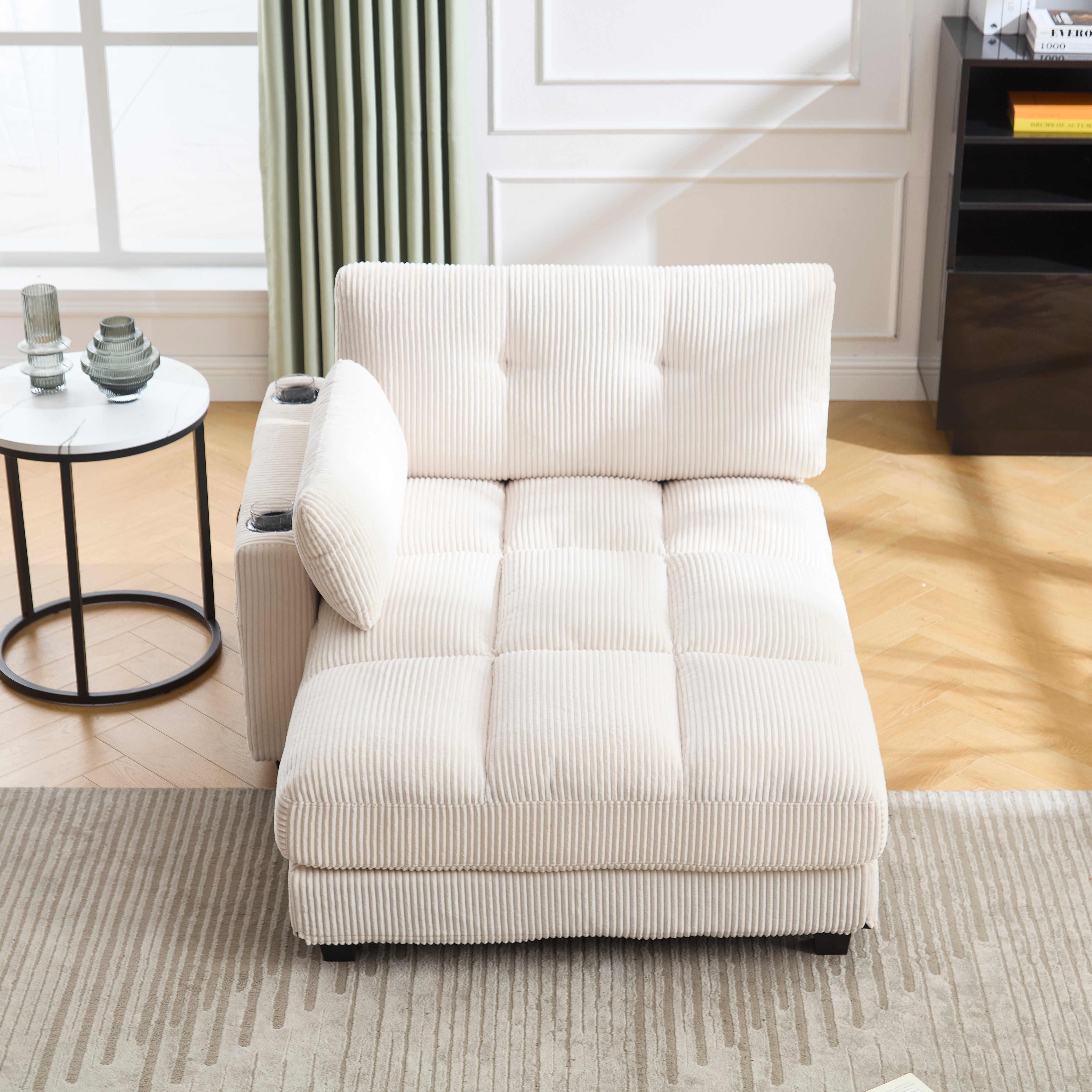 Fauteuil Relax , Fauteuil Relax Beige Rembourré avec Porte,Gobelets et Ports USB , Tissu Kordsamt - 2