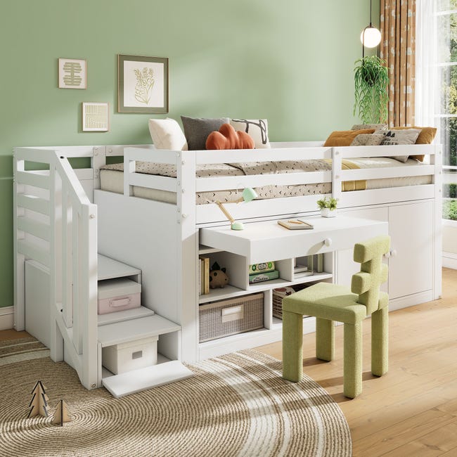 Letto per bambini multifunzionale in legno, con scala e contenitore, scala/armadio Letto per bambini multifunzionale in legno, con scala e contenitore, scala/armadio