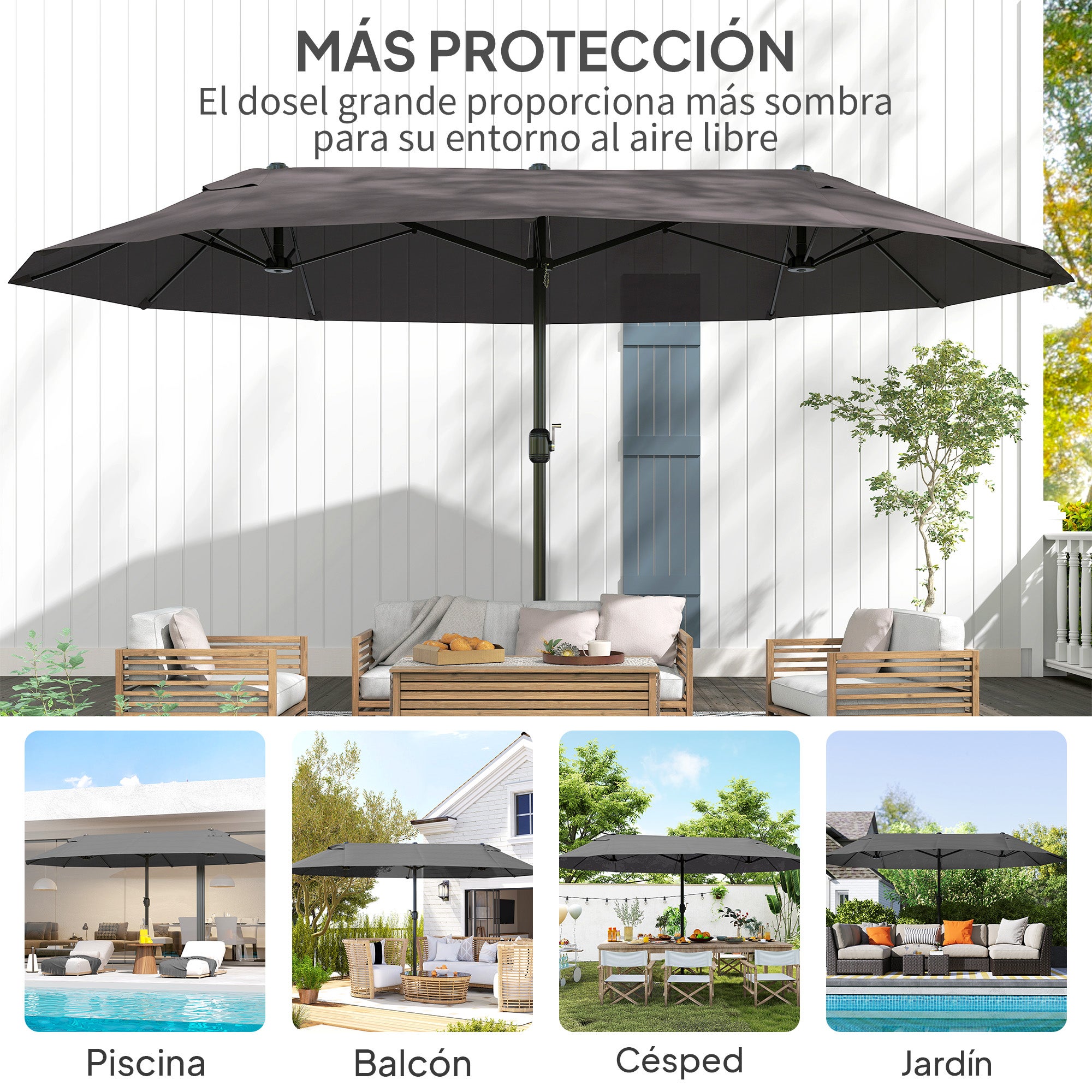 Sombrilla de jardín doble de 4,6 m - Gris - 9