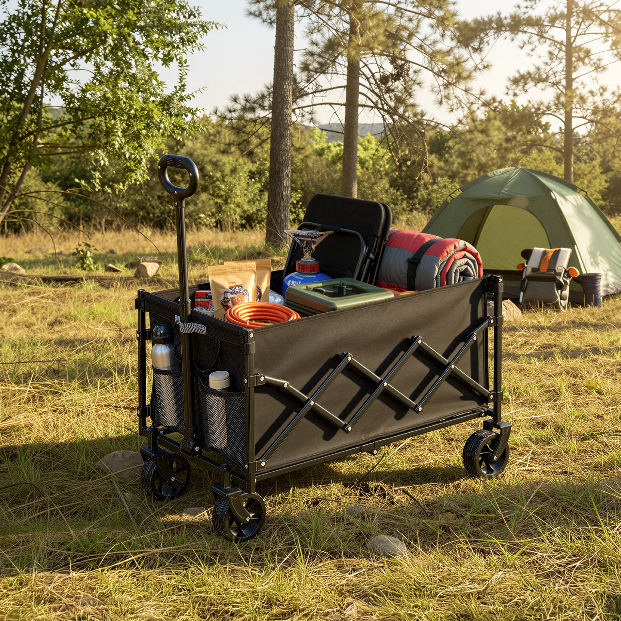 Chariot Pliable, 4 Roues Renforcées, Chariot de Jardin, Grande Capacité 150L, Extérieur, Noir - 2