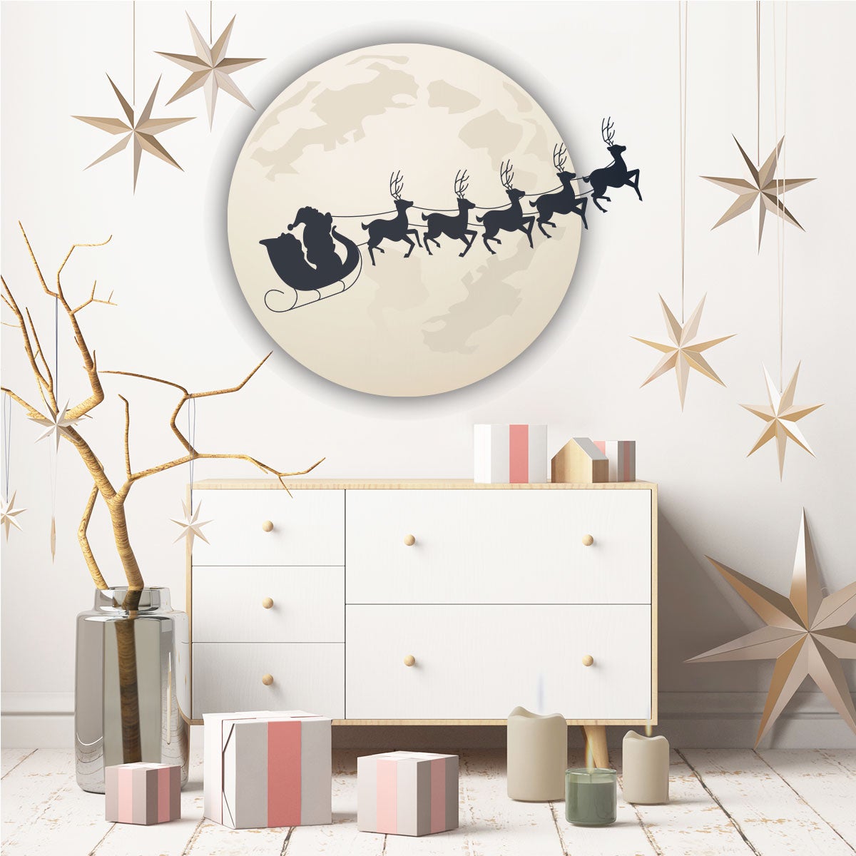 Vinilo navidad papá noel a la luz de la luna - adhesivo de pared - revestimiento sticker mural decorativo - 50x55cm