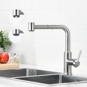 Cecipa max Mitigeur de Cuisine avec Douchette Extractible, Robinet d'évier Brossé, Robinet d'eau Chaude et Froide, 2 Modes de Sortie D'eau,EU Modèle