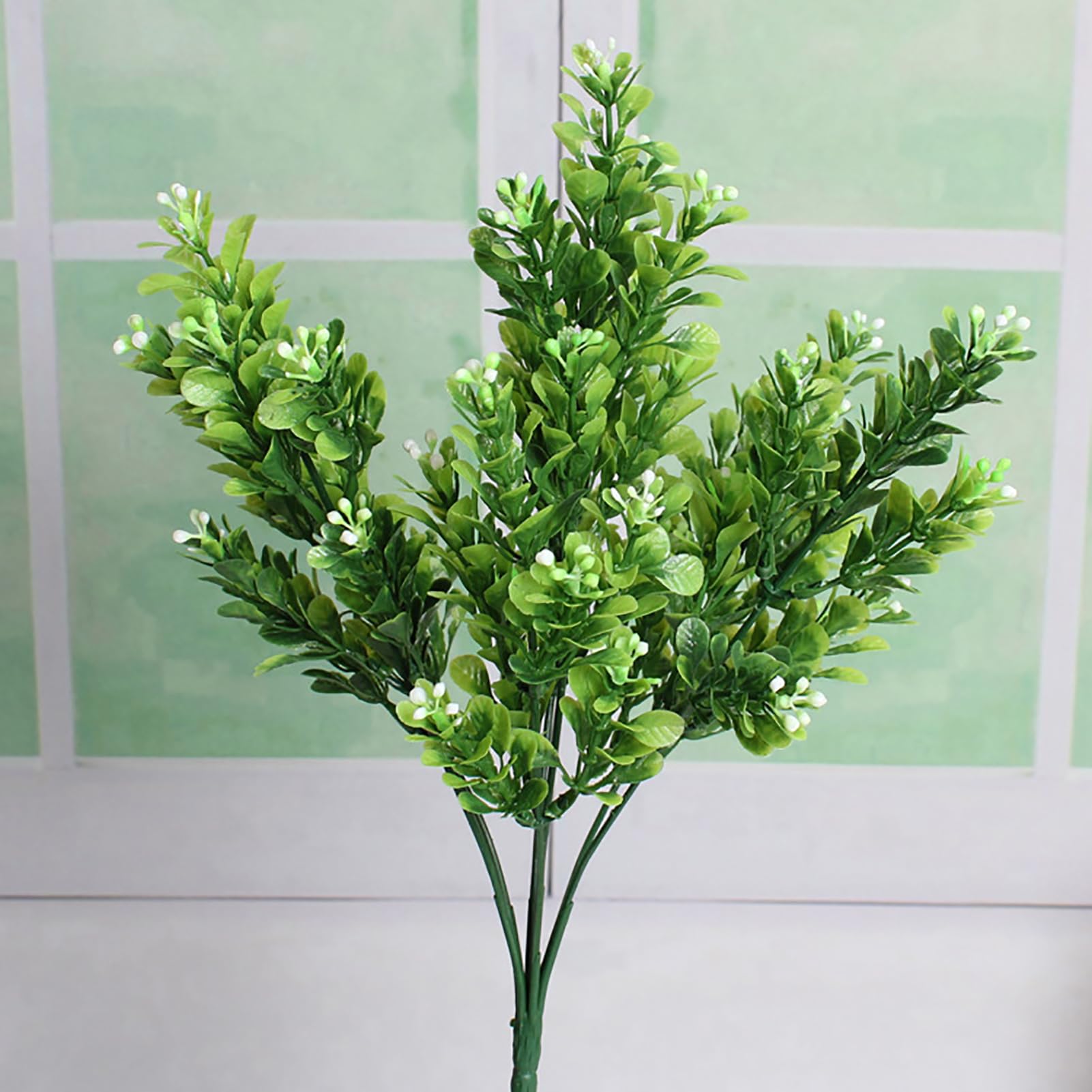 Fleurs artificielles plantes réalistes 7 branches en plastique décoratif fausses fleurs feuilles pour maison jardin balcon patio (blanc vert) - 2