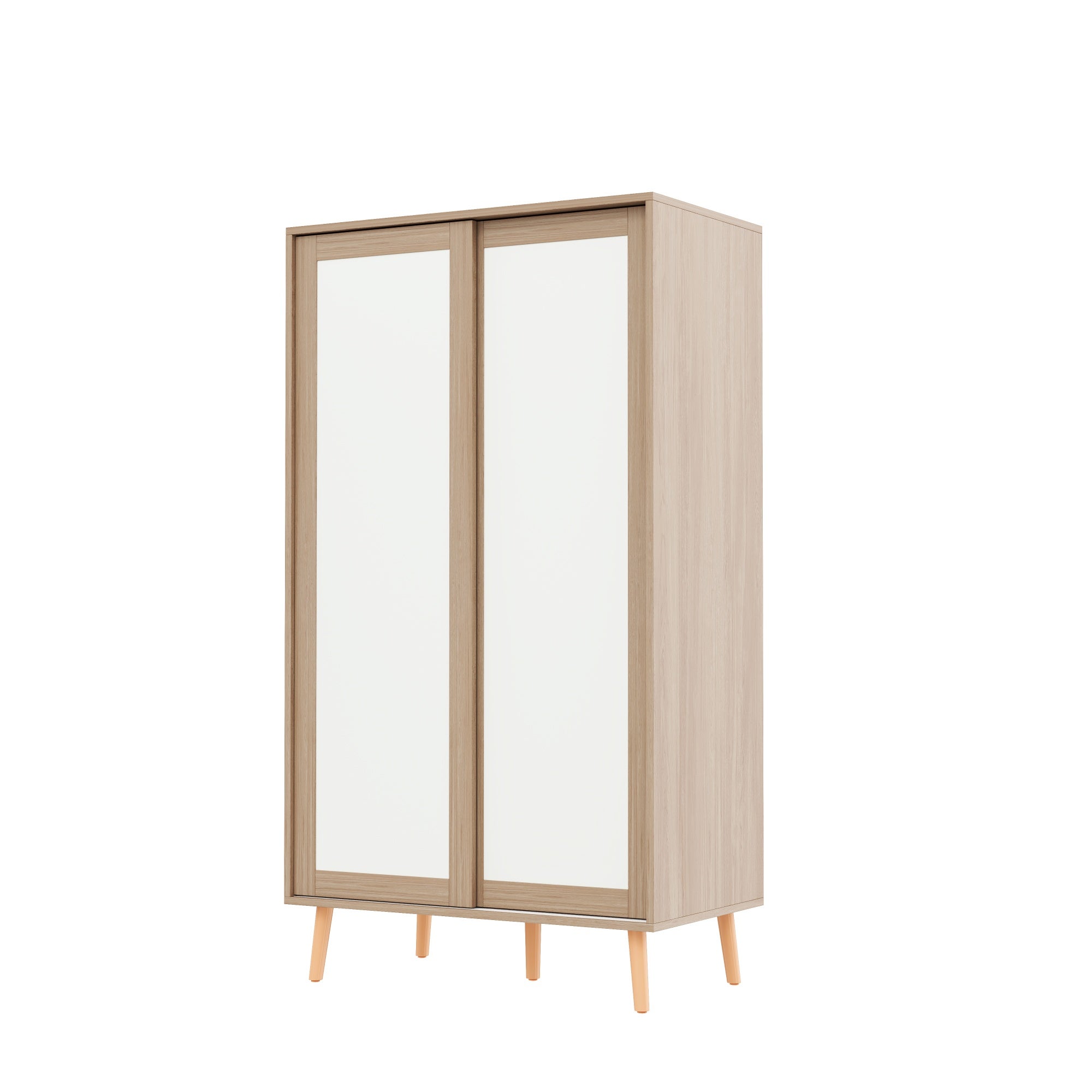 Armoire pour enfants avec 2 portes coulissantes - 80 x 46 x 141.5 cm - Bois massif + MDF - Blanc et naturel - 8