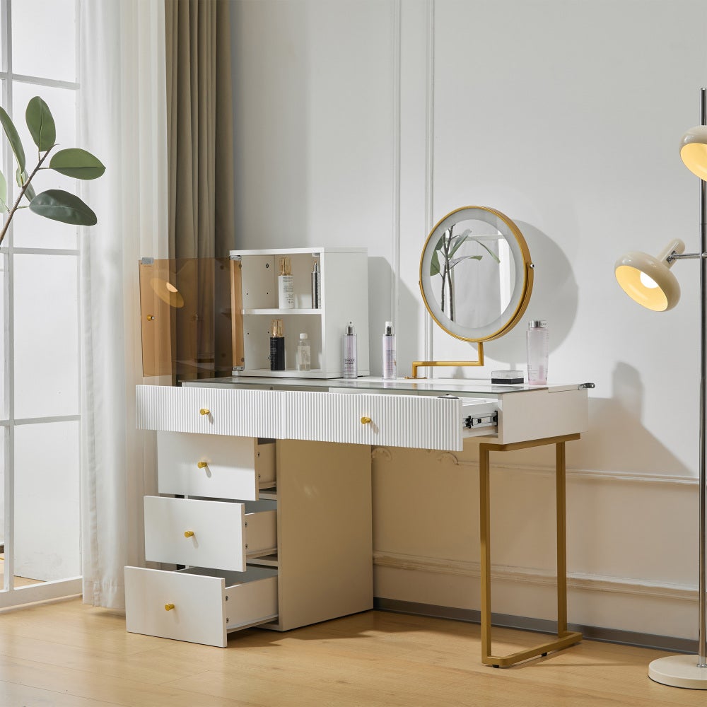 Coiffeuse avec miroir en MDF Blanc H. 115 x l. 45 x P. 120 cm - 8
