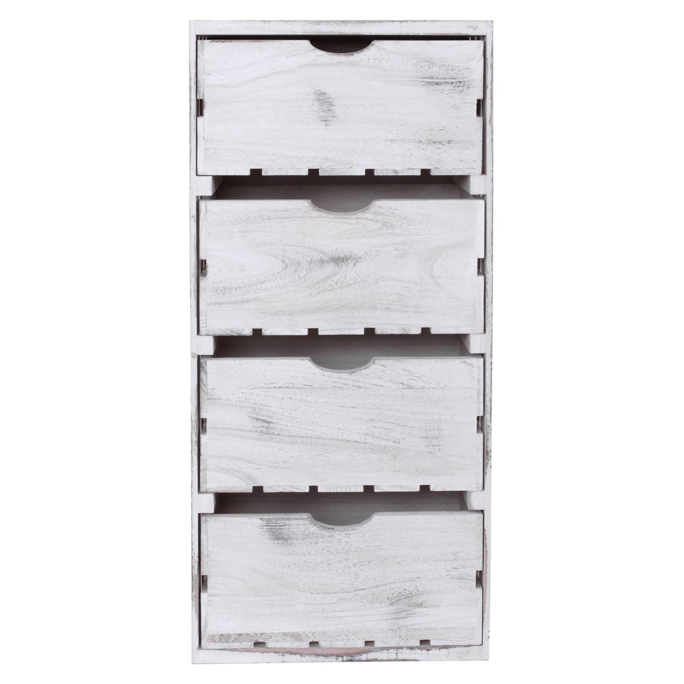 Comodino Legno Vintage Shabby Chic - 4 Cassetti - Bianco/Marrone Chiaro - 81,5x30x30 Cm - Gi&agrave; Montato