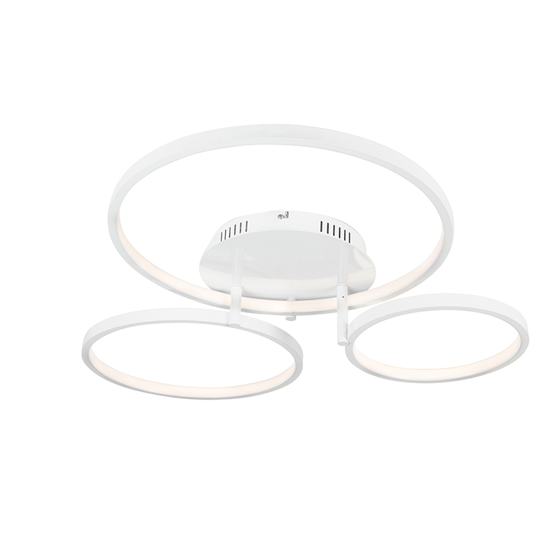 Qazqa nowoczesny plafon - Rondas - biały, led zintegrowana 30w zestawie, Integrated led, 3000k, ciepła biel, ściemnialny, 77cm