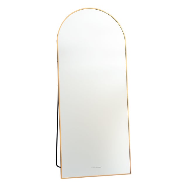 Miroir Pleine Longueur 2 En 1 Sur Pied Et Mural - 80x180 Cm, Cadre Métal Doré, Design Arc élégant, Verre Haute Clarté Anti-explosion