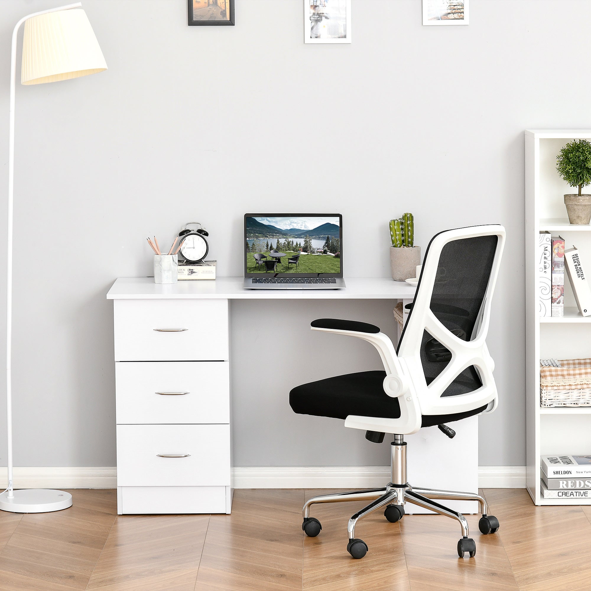 Bureau avec rangement, table informatique 120 x 50 cm, bureau d'ordinateur avec étagères et tiroirs, pour petits espaces, chambre à coucher, blanc - 3