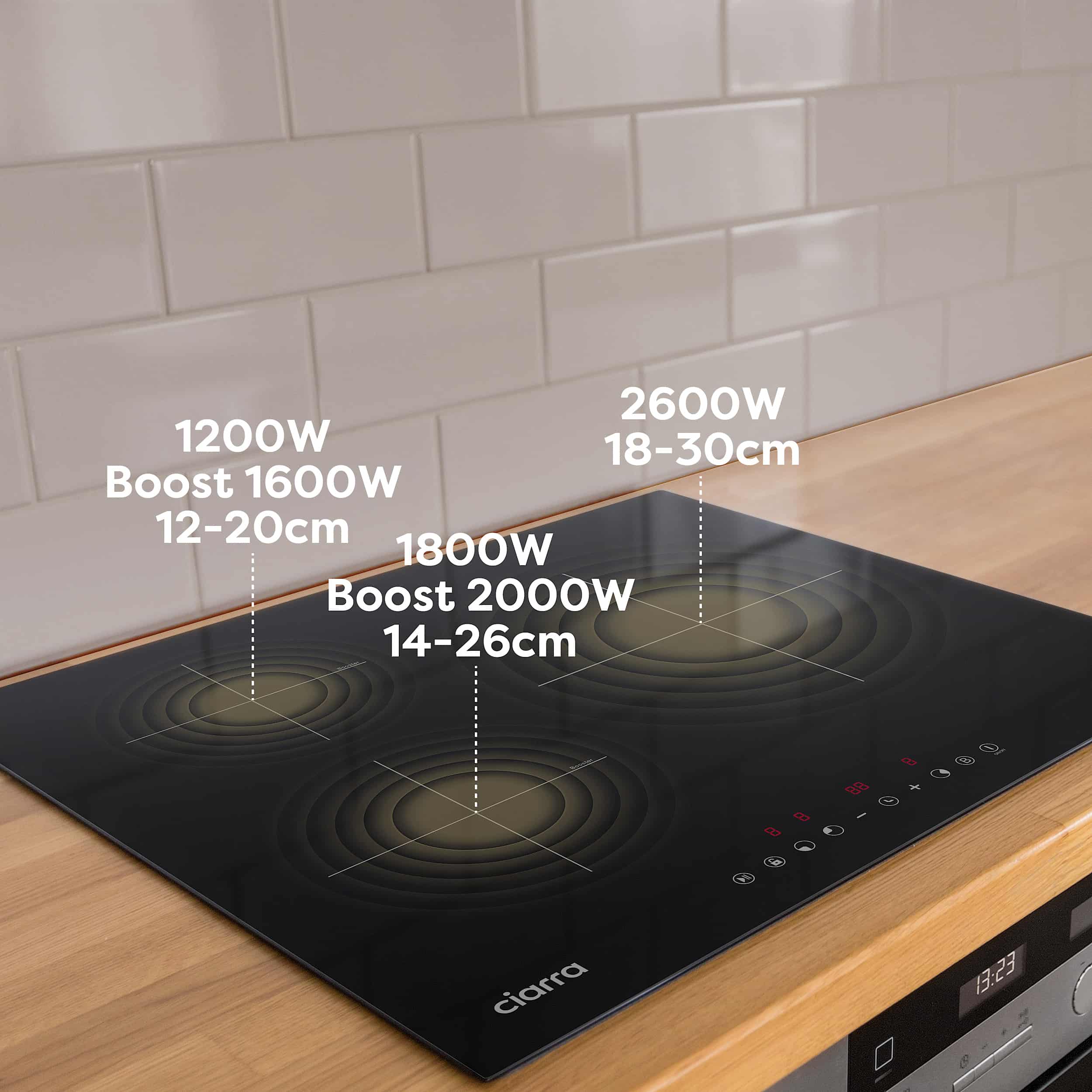 CIARRA Plaque Induction 3 Foyers 59x52cm Booster Auto-Stop 99 Mins Minuterie 6200W CD3BIH - 3