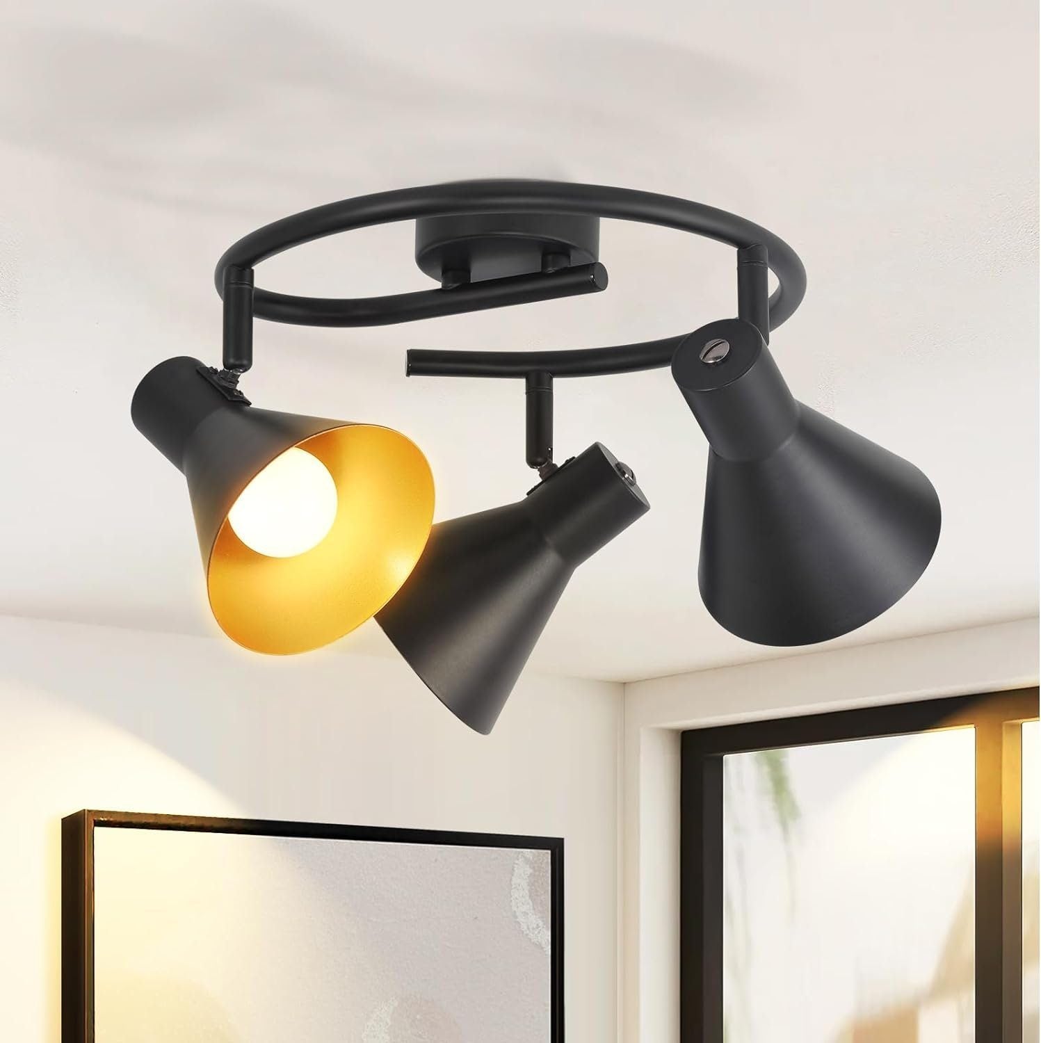 Nettlife Reflektorowa sufitowy 3-punktowy E14, metalowy, obrotowy 330°, czarny, Lampa industrialna vintage