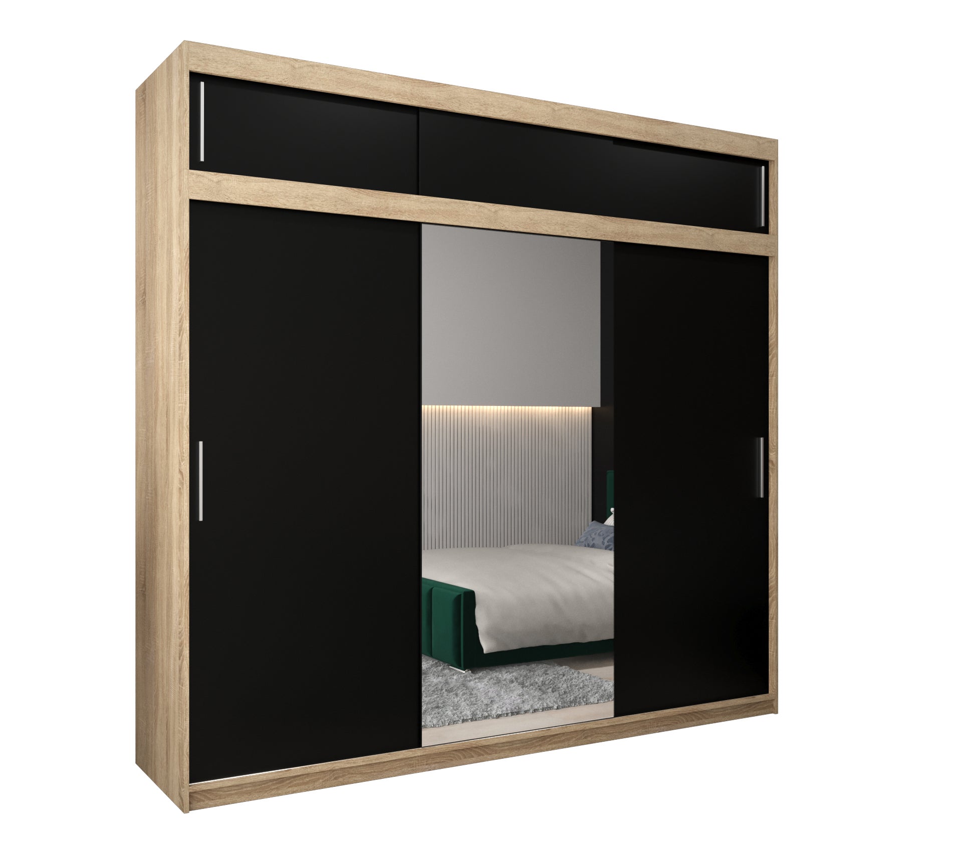 Szafa przesuwna z nadstawką garderoba TOKYO 1 250 x 62 x 240 cm Sonoma + Czarny - Abiks Meble