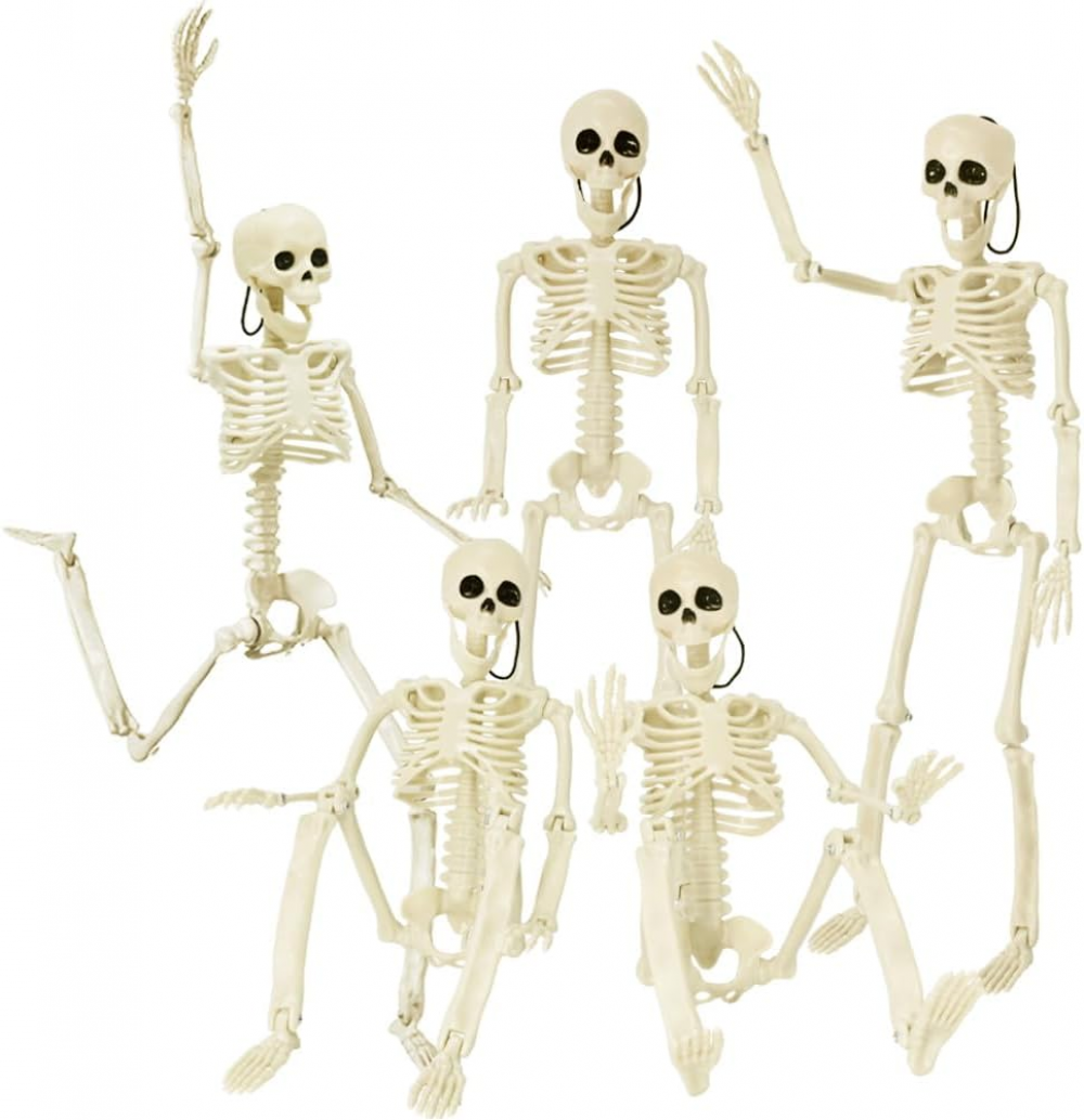Zestaw 5 szkieletów na Halloween, 40 cm, całe ciało, ruchome i przegubowe, na Halloween