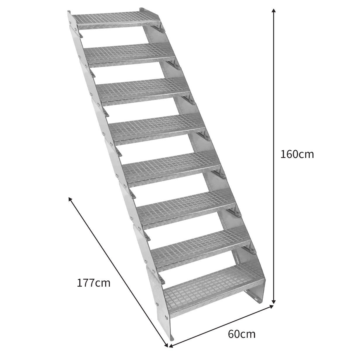 Scala in metallo a 8 elementi regolabile in altezza 60 cm / 600 mm di larghezza Acciaio zincato argento 8 gradini - 5