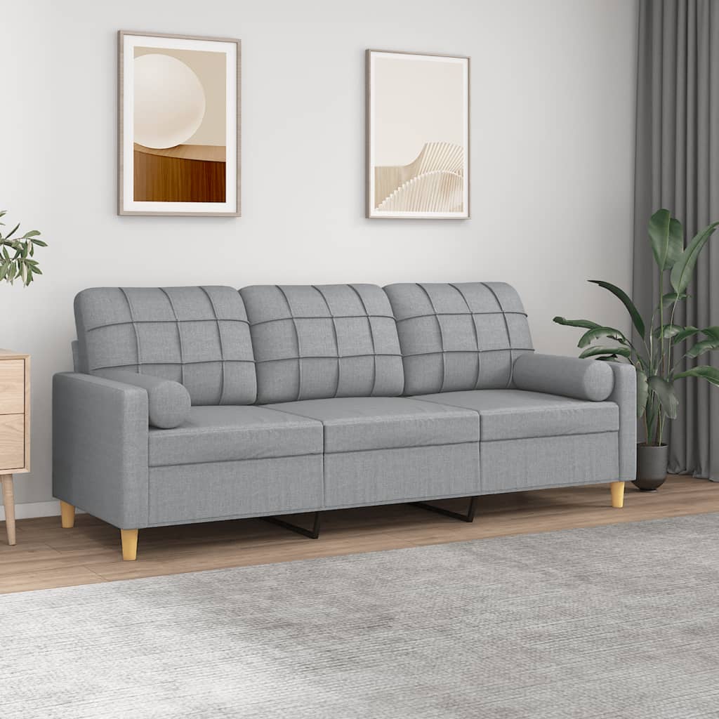 Canapé 3 Places Tissu Gris Clair – 180 Cm De Large, Neuf Sous Emballage