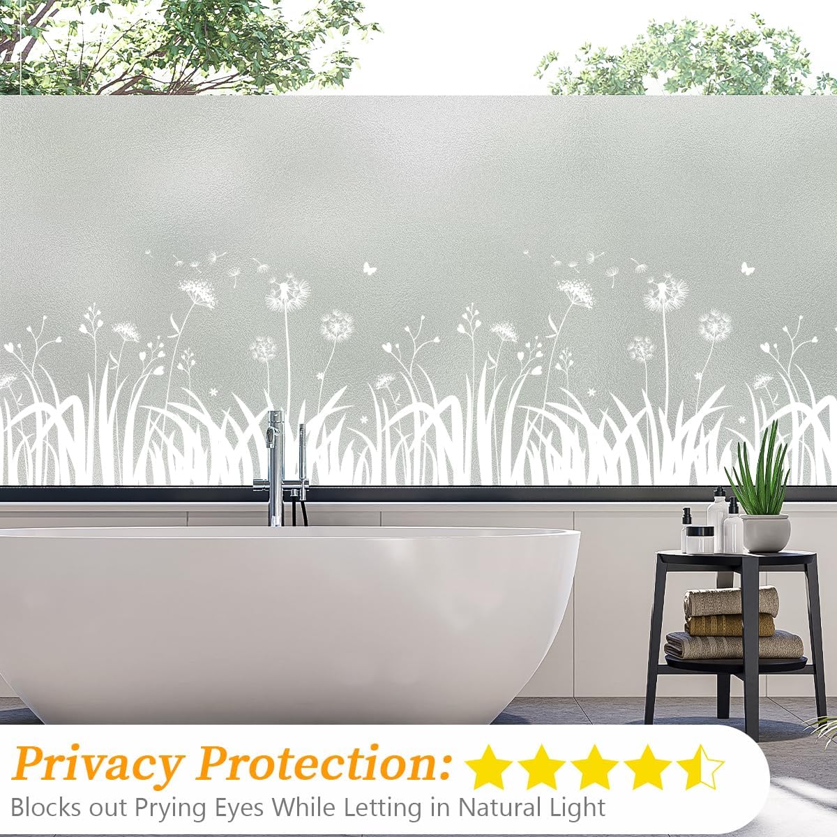 Film de protection solaire Bloss Frosted pour vitres, 60 cm x 200 cm, amovible et électrostatique, motif pissenlit, anti-UV et contrôle de la chaleur. - 2
