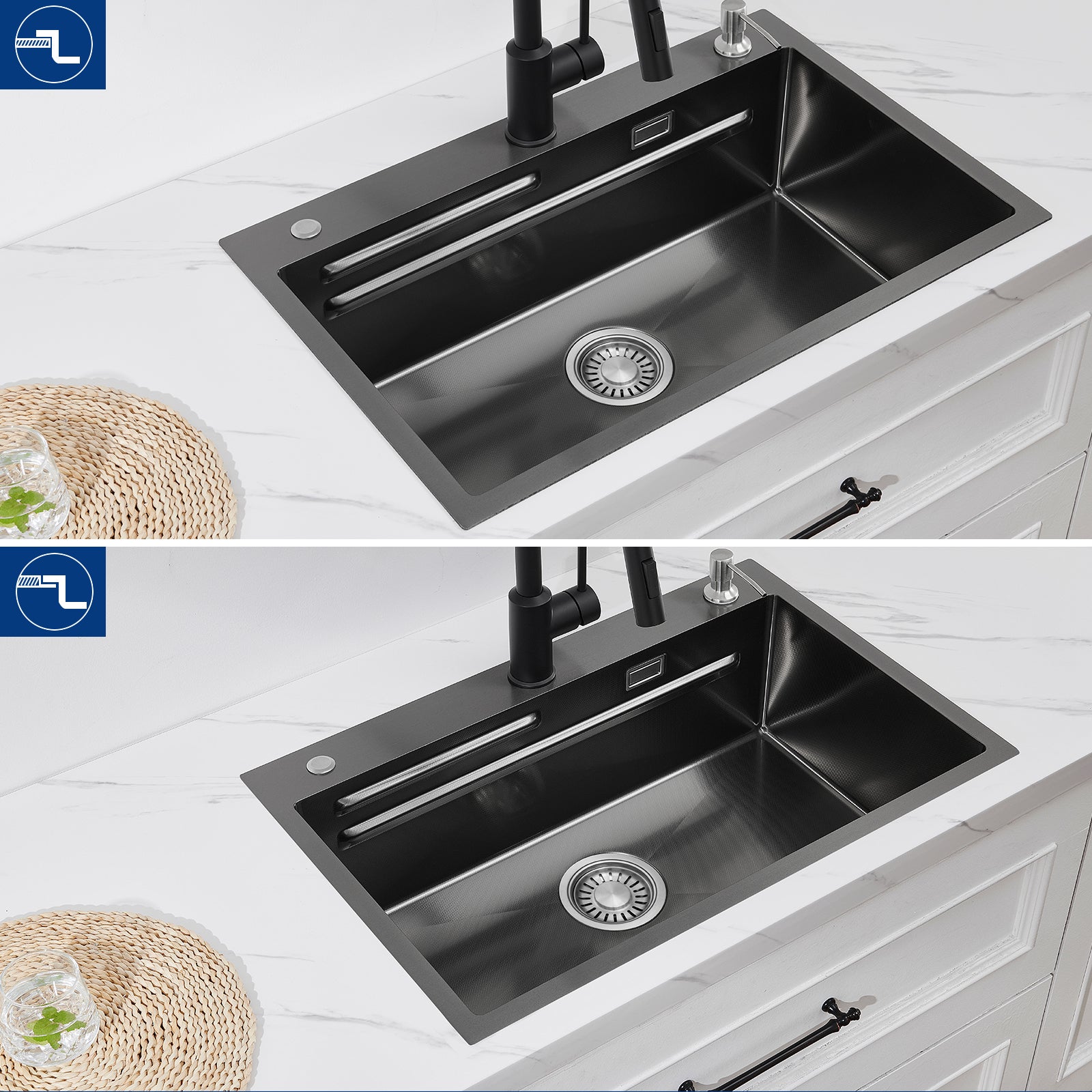 Cecipa max Évier Encastré 50*44CM Évier de Cuisine 1 Bac Évier de Cuisine En Acier Inoxydable 304 Brossé,EU Modèle - 2