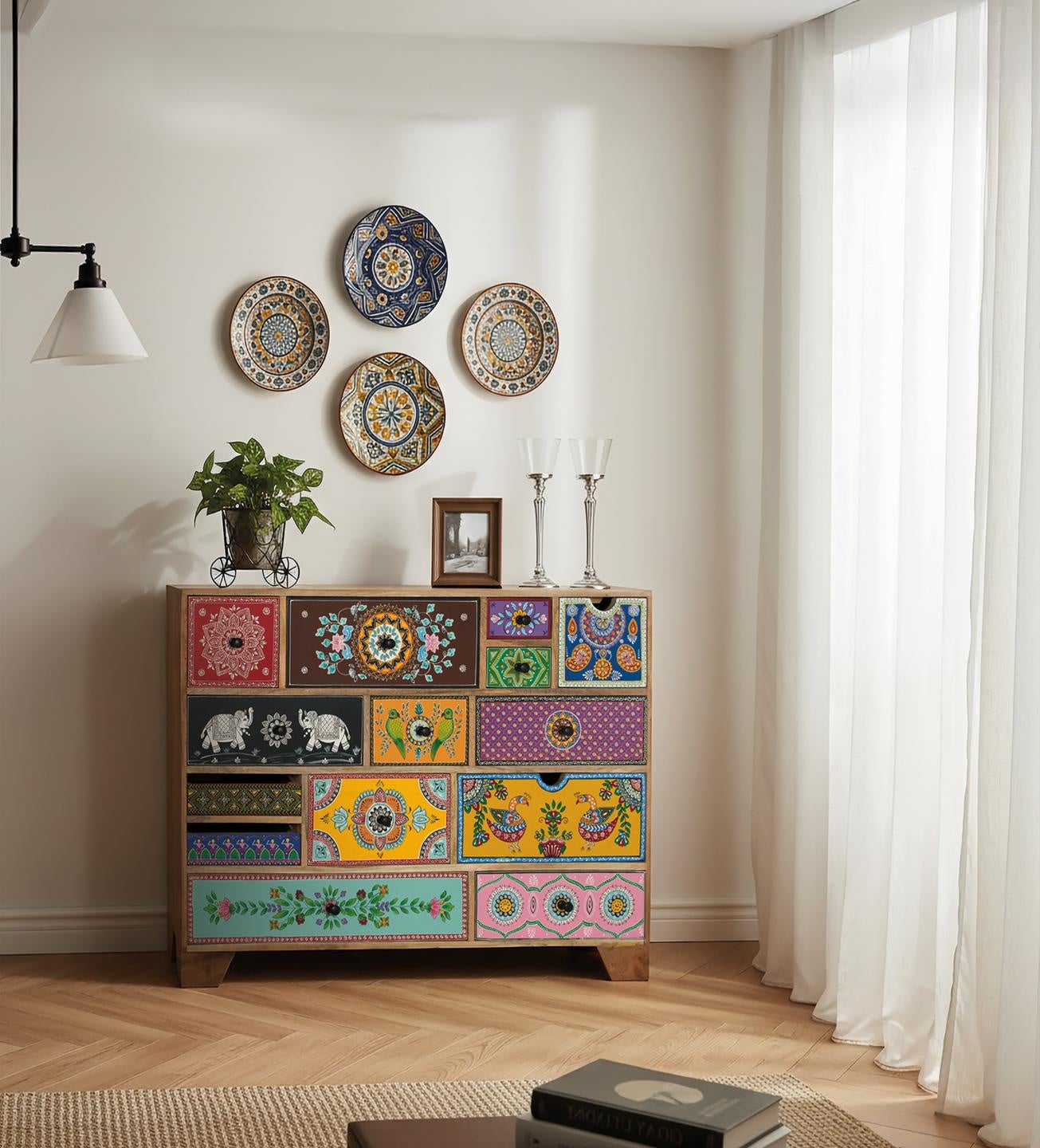 Komoda z drewna mango 120 cm w stylu etnicznym boho - 90x120x40 GYC - 6