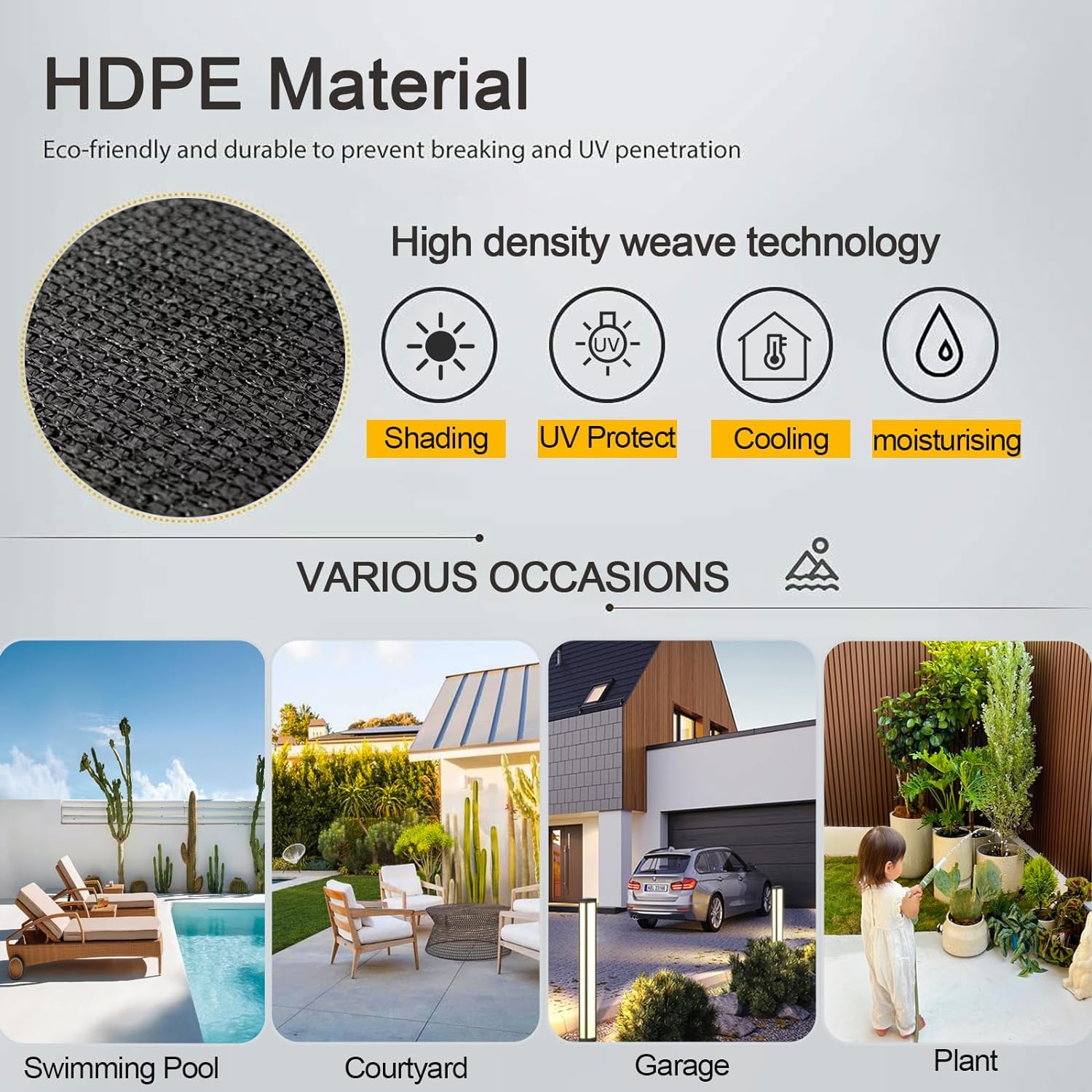 Filet D'Ombrage 95% UV - Protection Solaire Pour Jardin, Serre, Pergola - Polyéthylène Renforcé