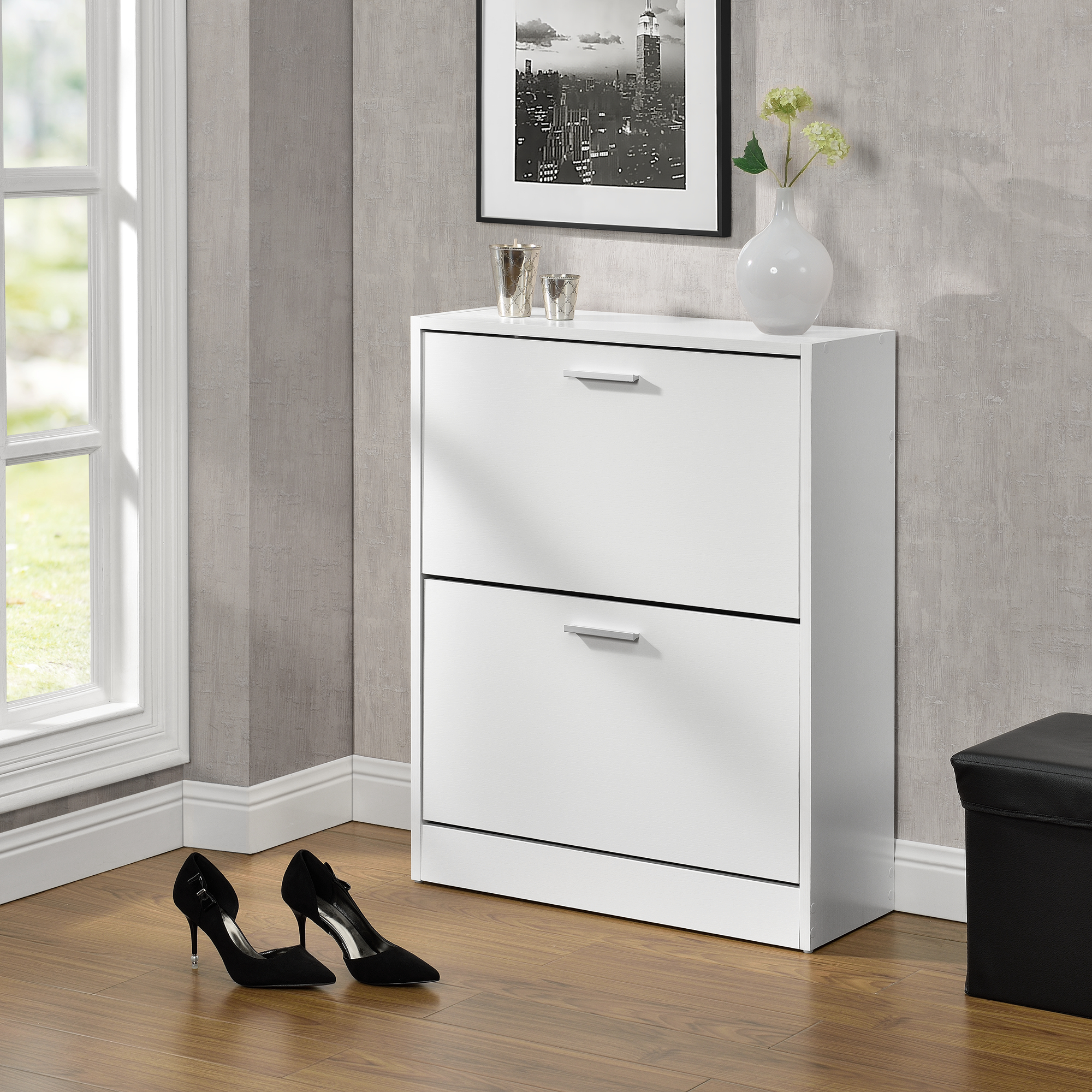 Scarpiera con 2 Contenitori Ribaltabili - Bianco [en.casa] - 3