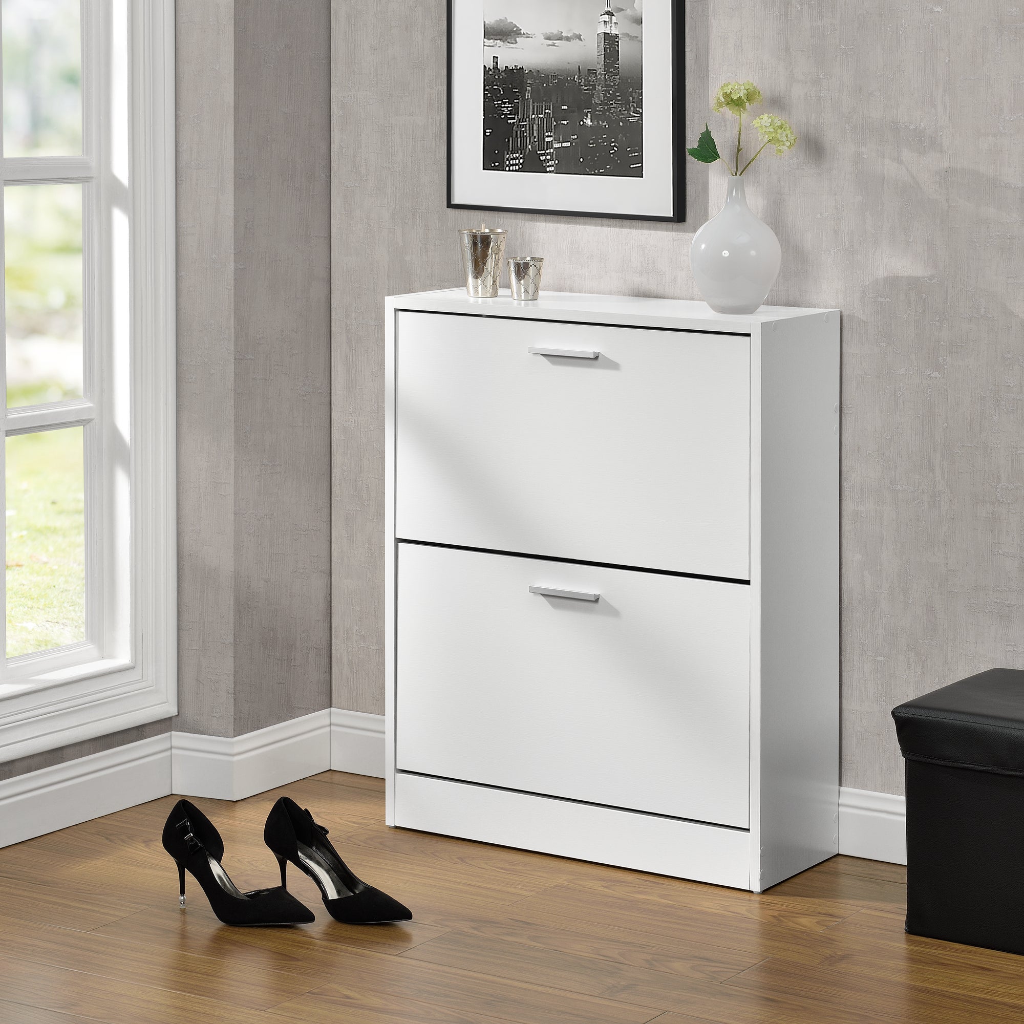 Meuble à chaussures pour Entrée en bois aggloméré Blanc Design 12 paires maximum - 3