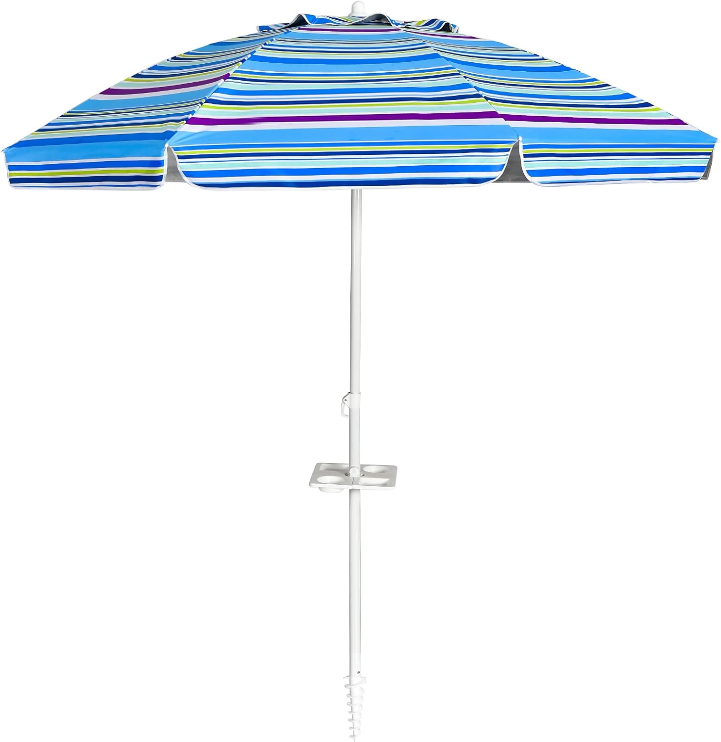 Parasol przeciwsłoneczny, 200 cm, na plażę, z uchwytem na napoje, odporny na wiatr, stabilny parasol UPF 50+, zginany o 30°, na balkon, do