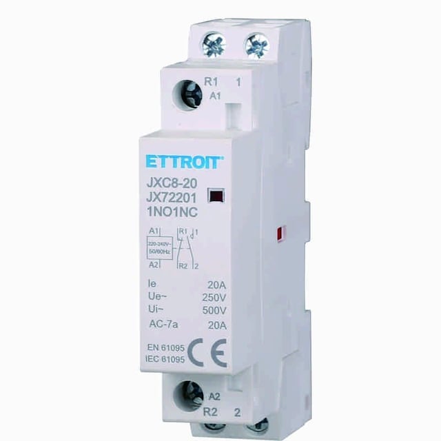 CONTATTORE MODULARE SU BARRA DIN 2P BIPOLARE 220V 20A 1 CONTATTO APERTO NO + 1 CONTATTO CHIUSO NC TIPO 11