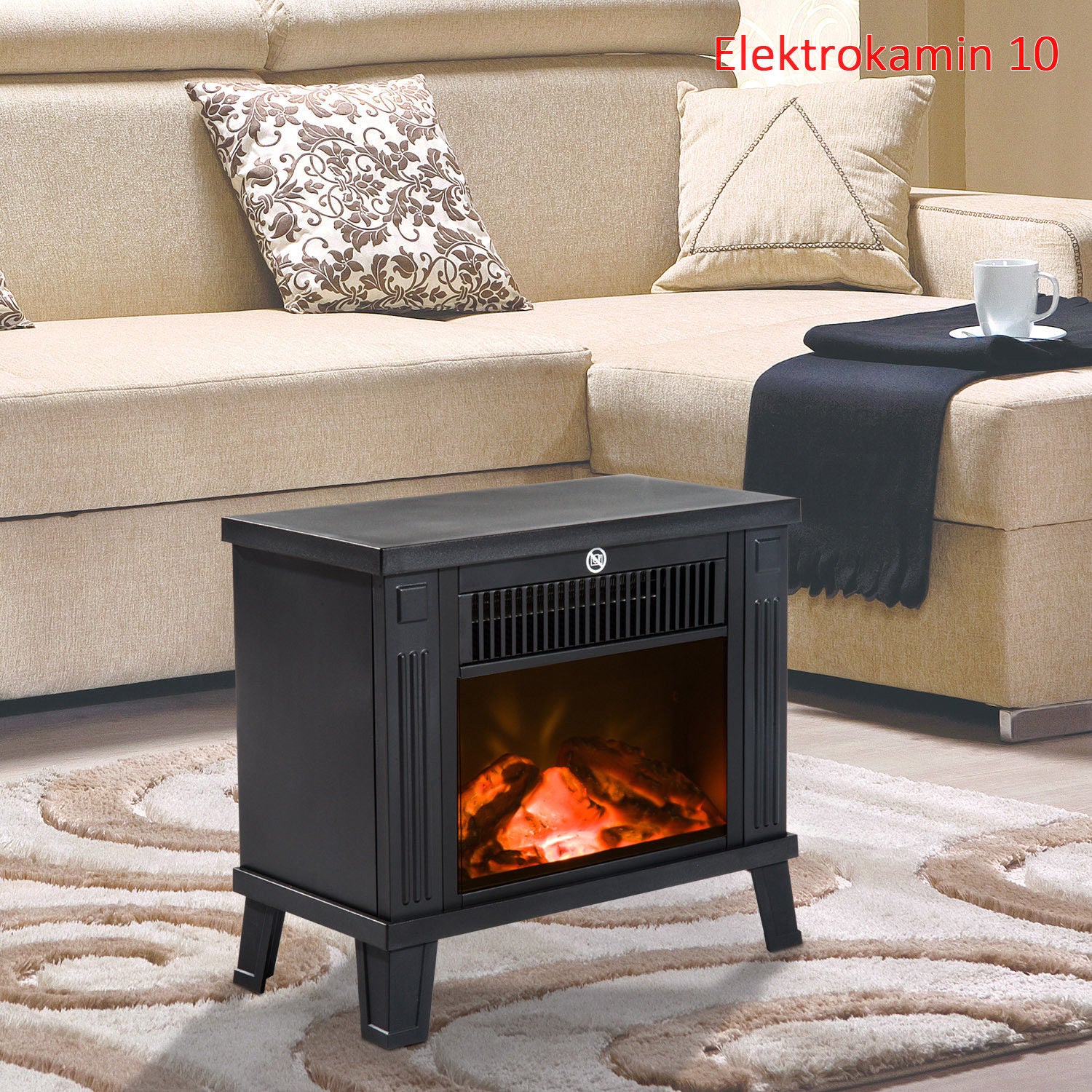 Cheminée électrique poêle électrique cheminée sur pied avec effet flamme 6001200W métal noir 34x17x31 cm pour des soirées cosy - 2