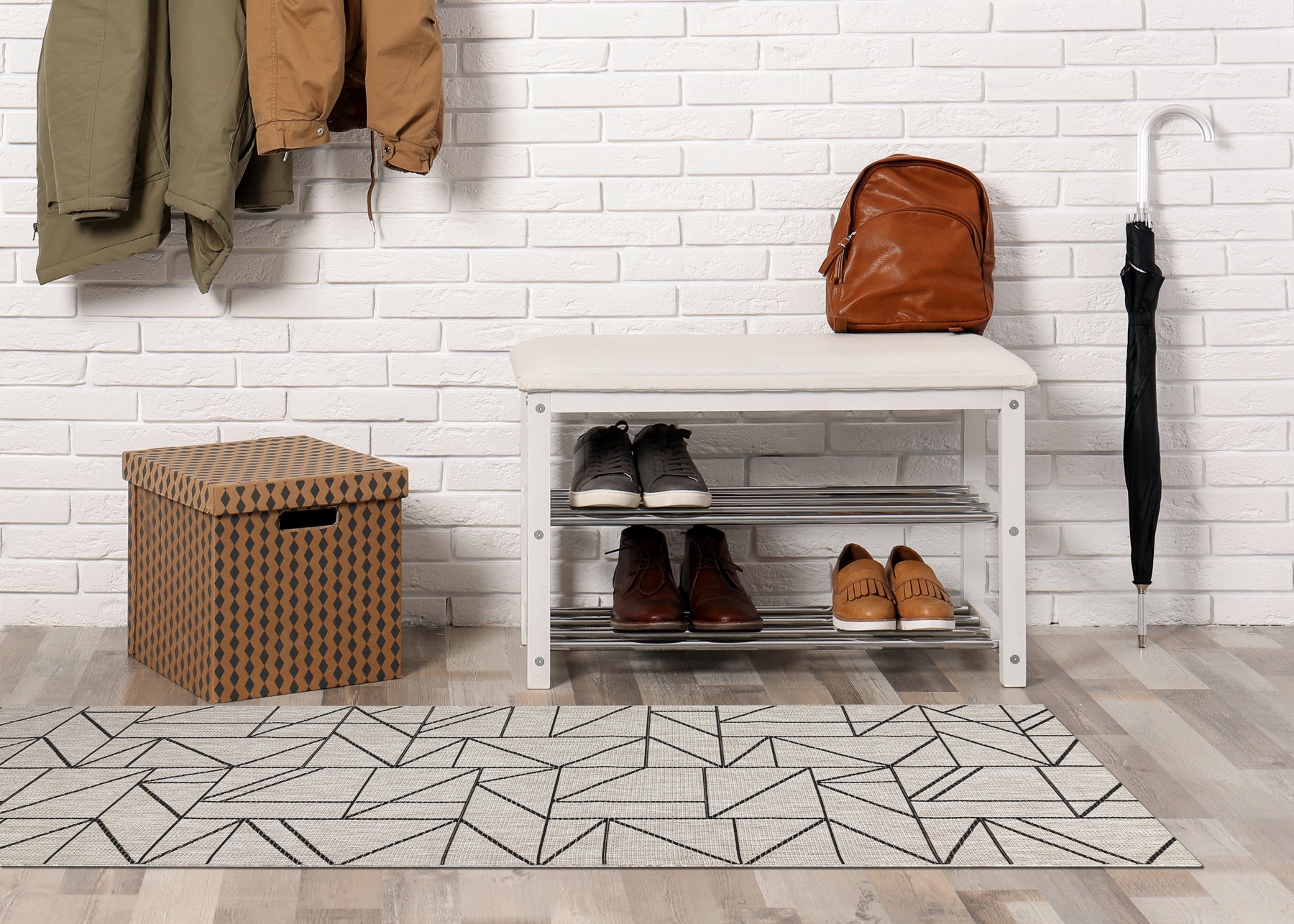 PASSATOIA SIZAL FLOORLUX disegno 20605 TRIANGOLI, GEOMETRICO argento / nero 80 cm 80x570 cm - 3