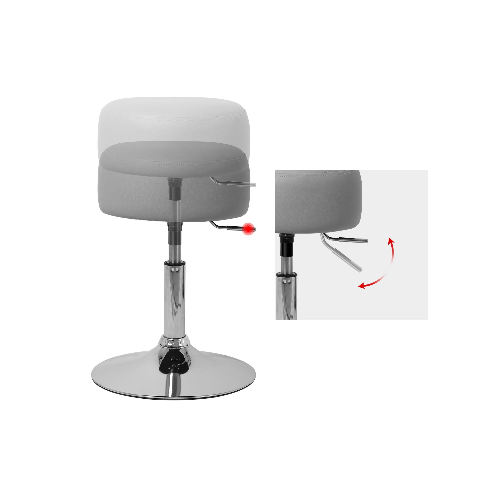 Tabouret de maquillage rembourré rond pouf gris clair hauteur réglable en acier - 3