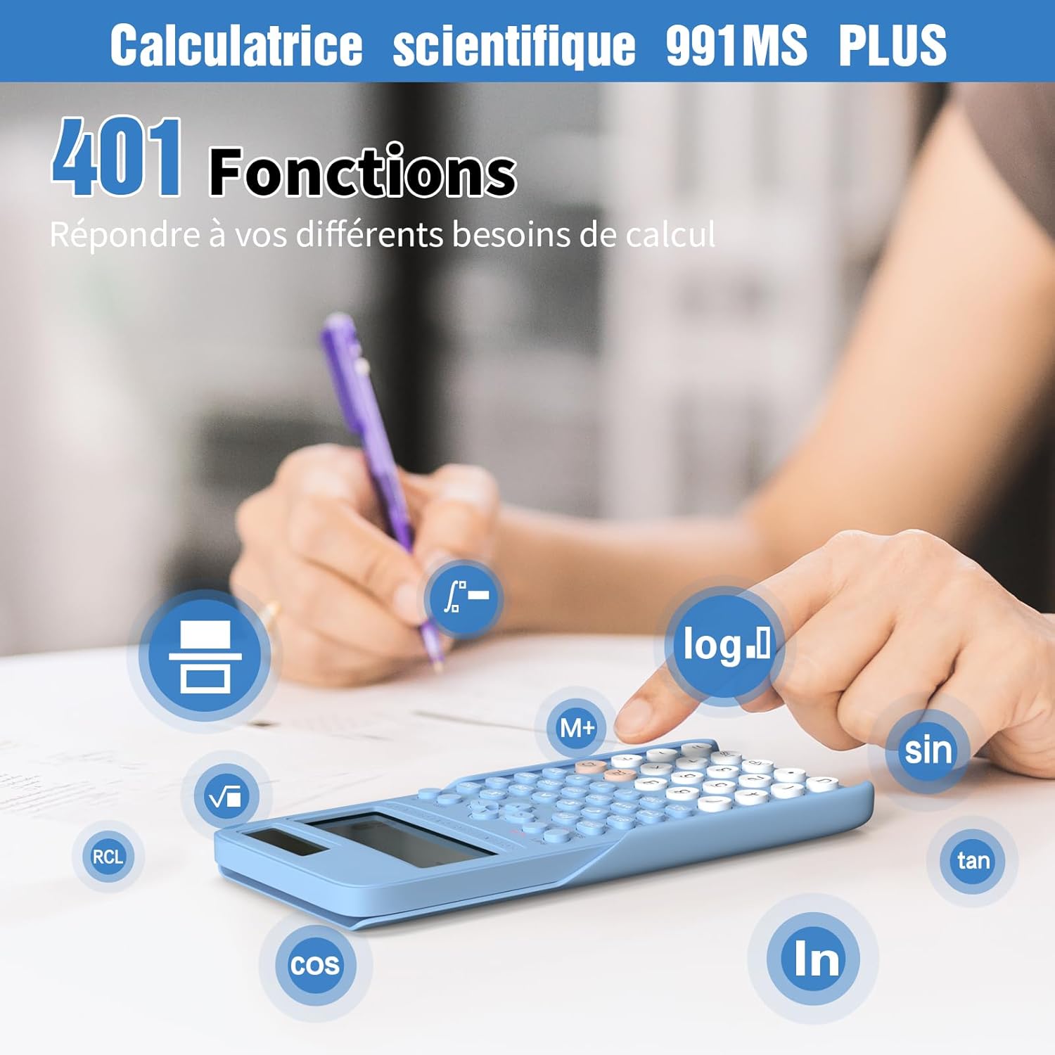 Calcolatrice Scientifica FX-991MS Con 401 Funzioni – Display 10+2, Alimentazione Solare E Batteria, Blu Navy