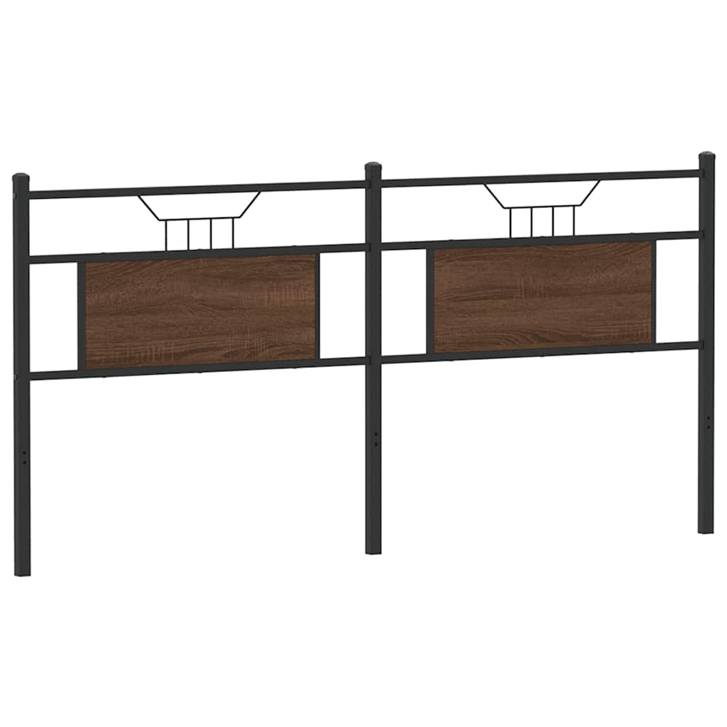 Testiera Letto Matrimoniale 180 Cm In Ferro E Legno - Design Rovere Fumo E Nero, 187x91.5 Cm
