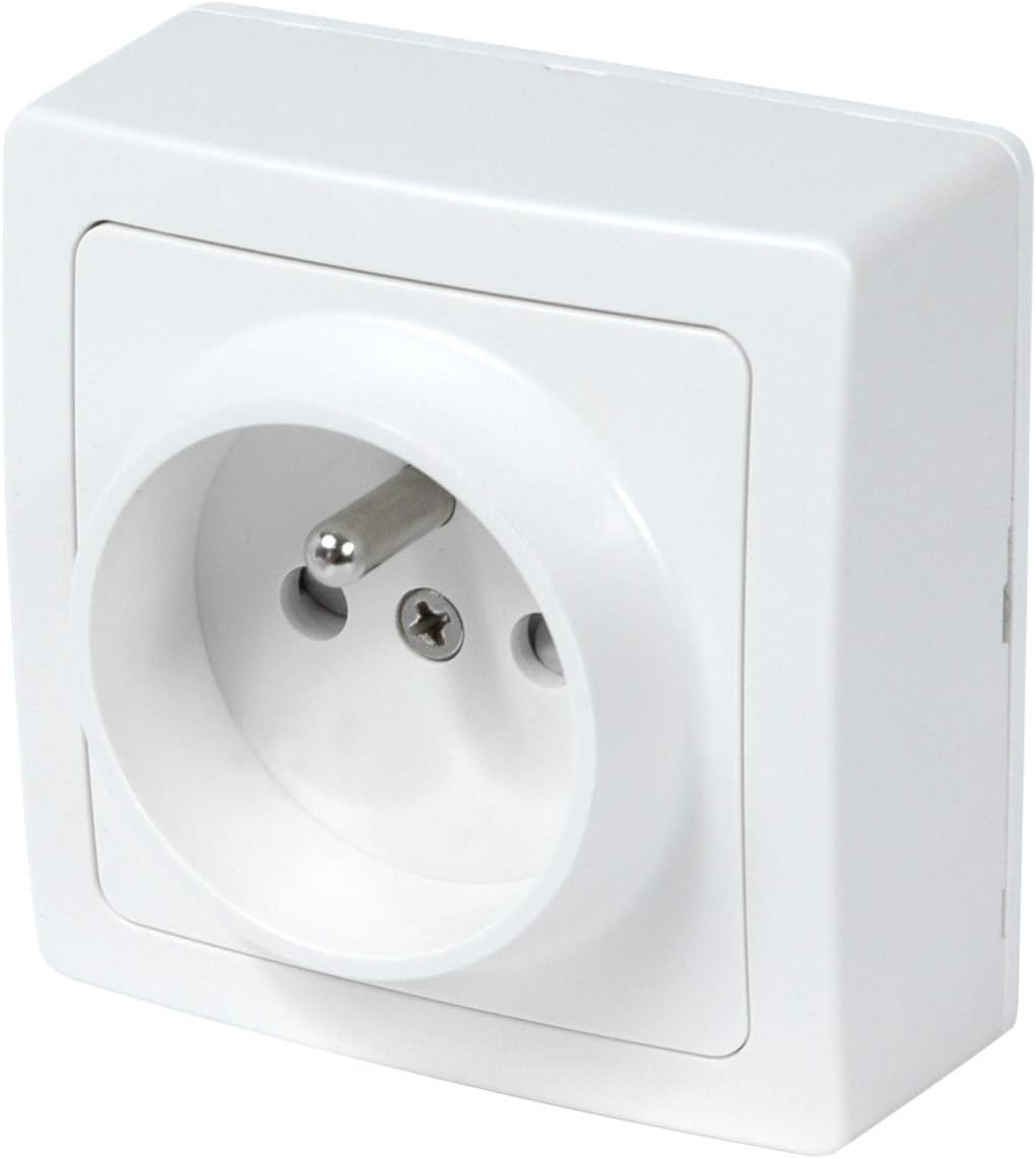 Kompletne gniazdo elektryczne do montażu na ścianie – idealne do remontu – montaż natynkowy – białe – 70 x 70 x 40 mm