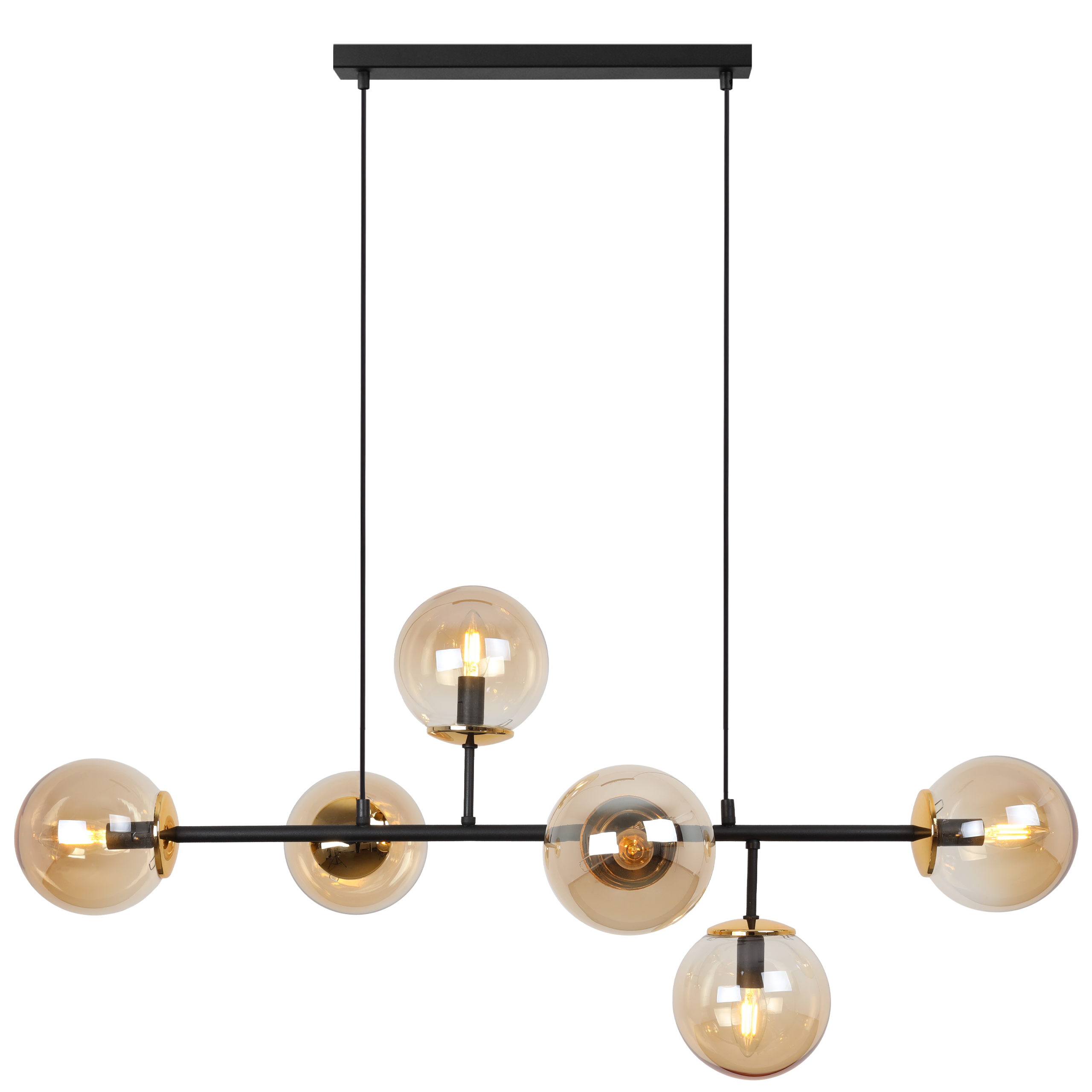 Lampa sufitowa wisząca Siena czarna glamour 6xE14 klosz kula miodowa/złota Light Home LH