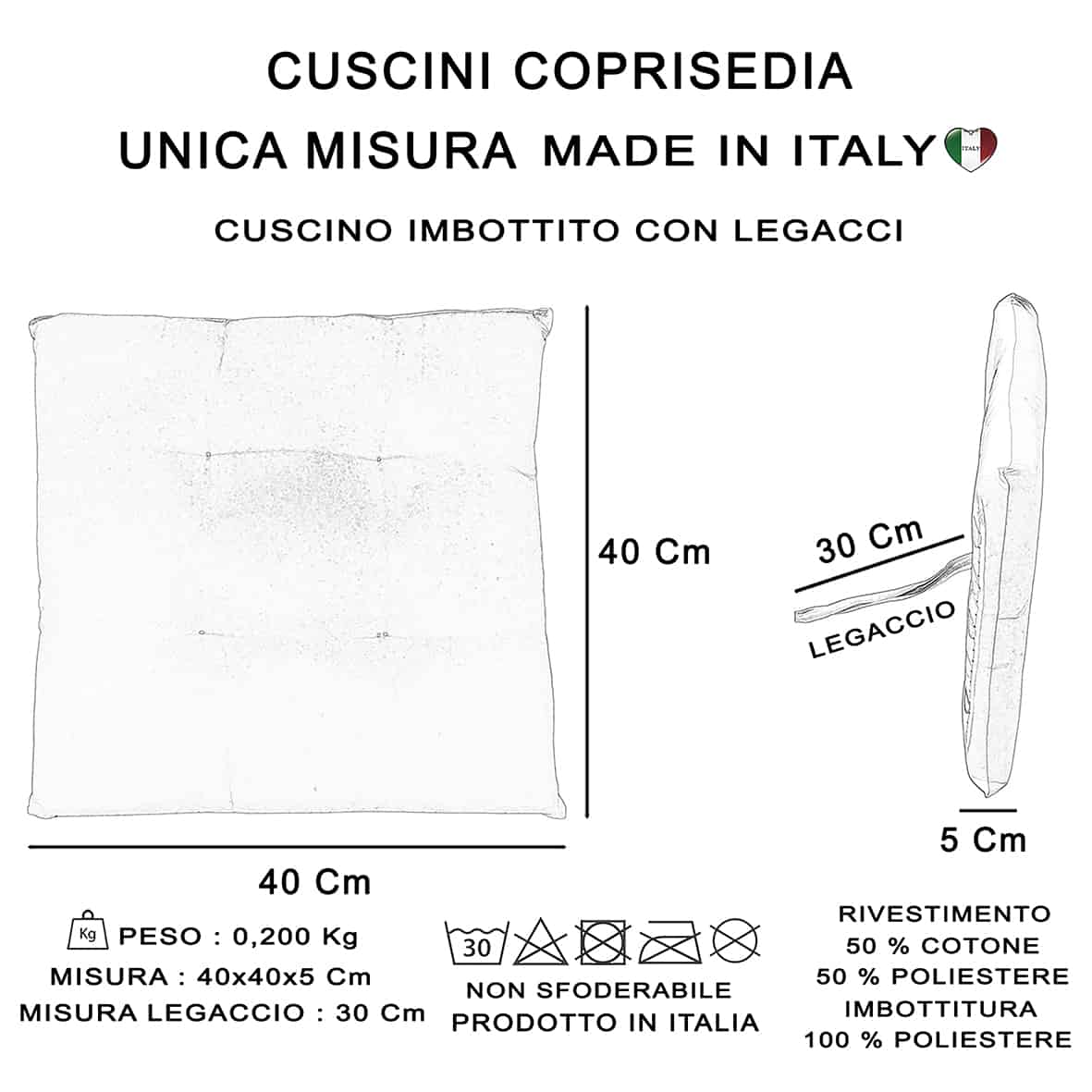 Juego de 6 almohadas acolchadas para silla 40x40x5 cm (Giglio Bianco) - 3